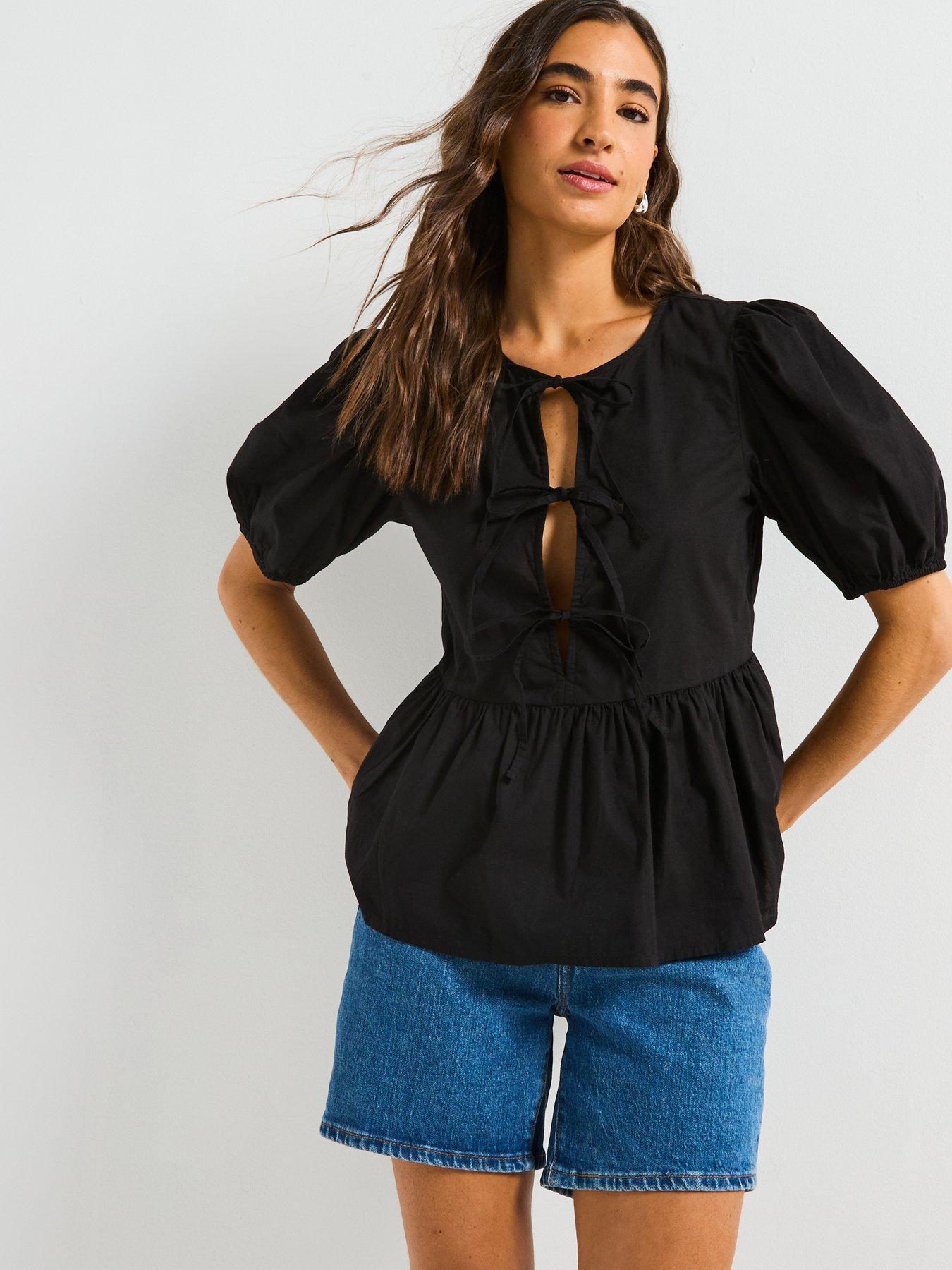  image of pieces-tie-detail-blouse-black