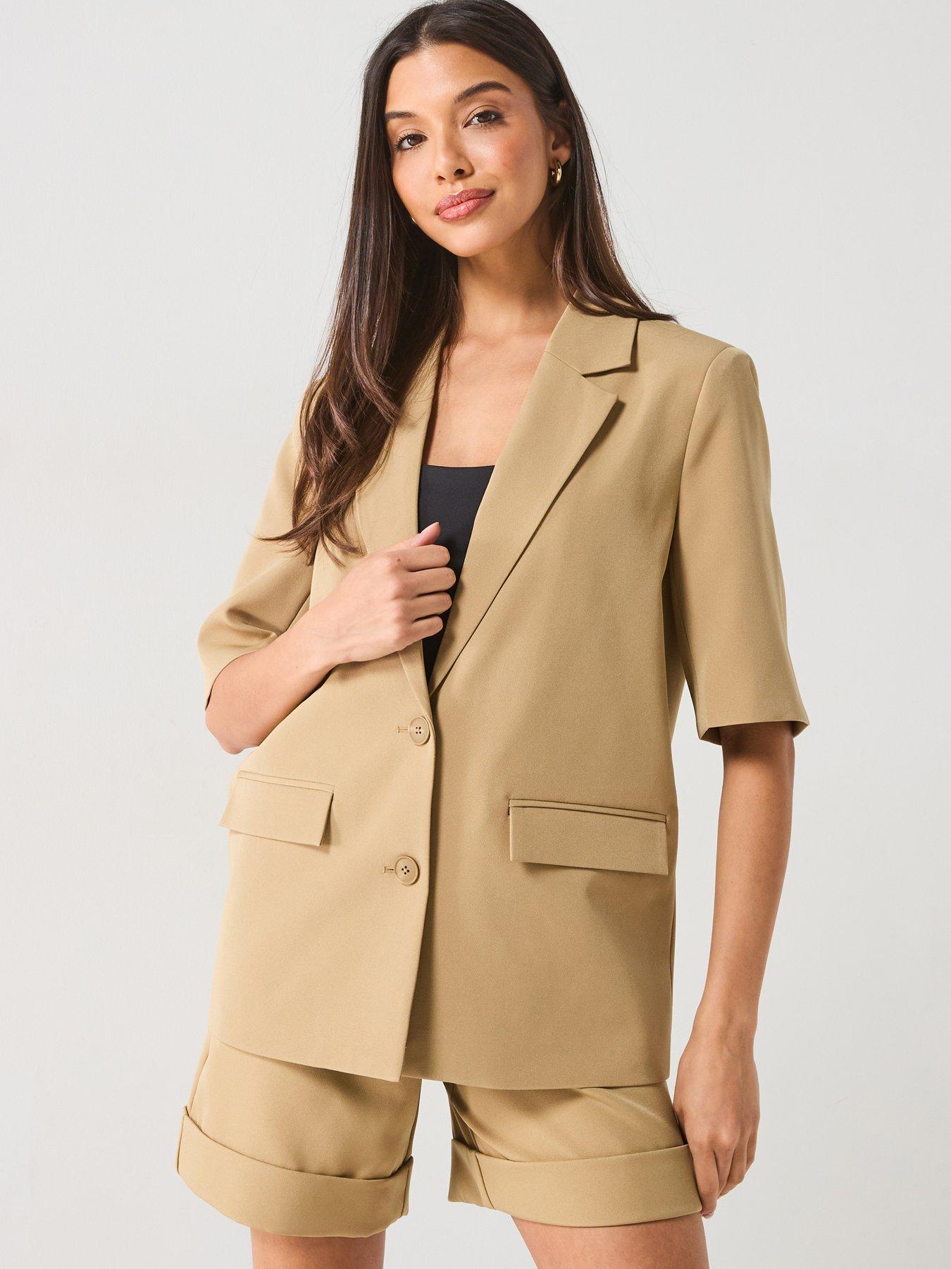 undefined Short Sleeve Blazer - Brown