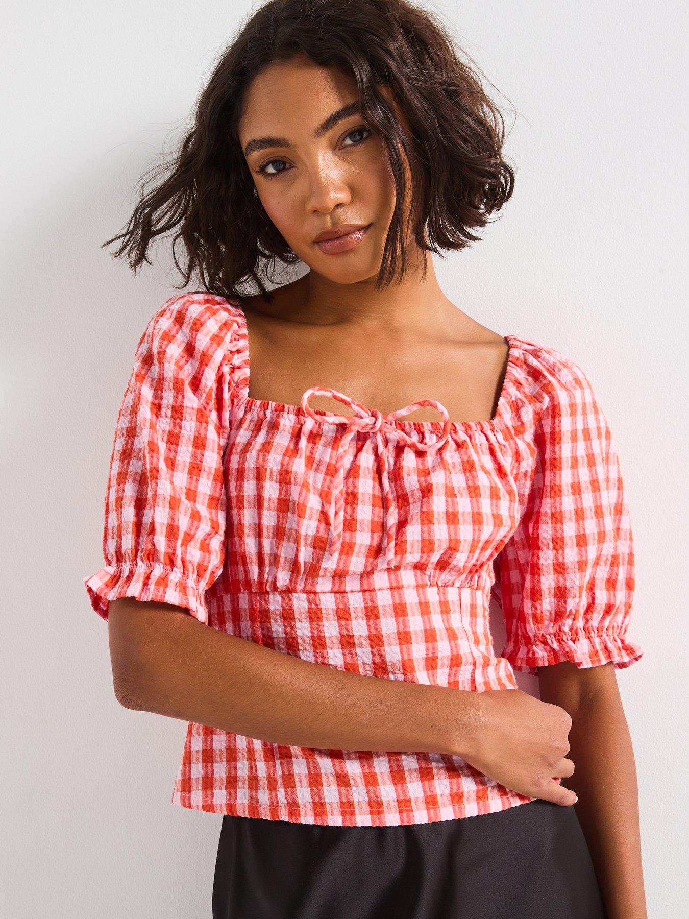 vero-moda-gingham-top-pink