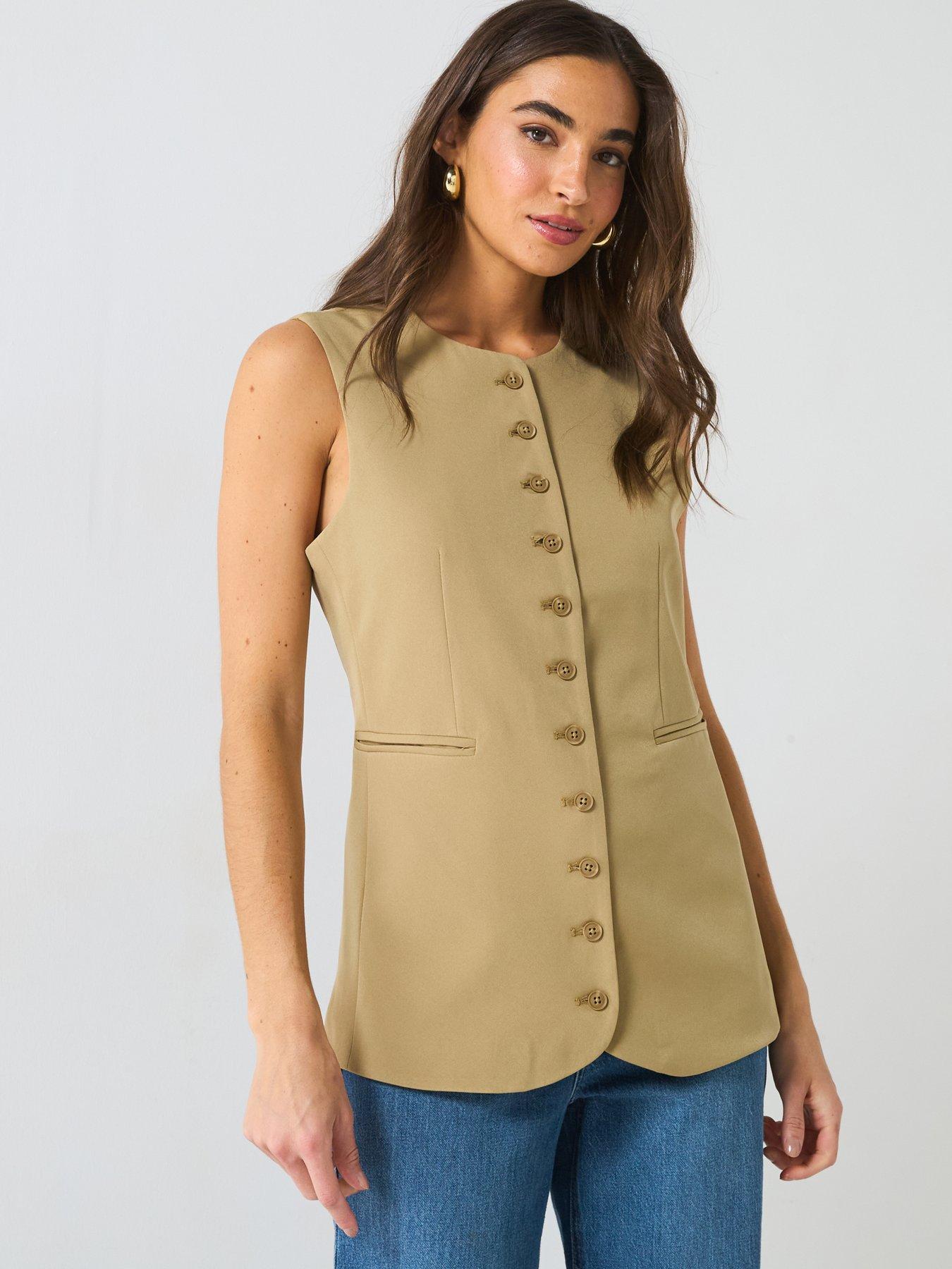 PIECES Round Neck Waistcoat - Sand