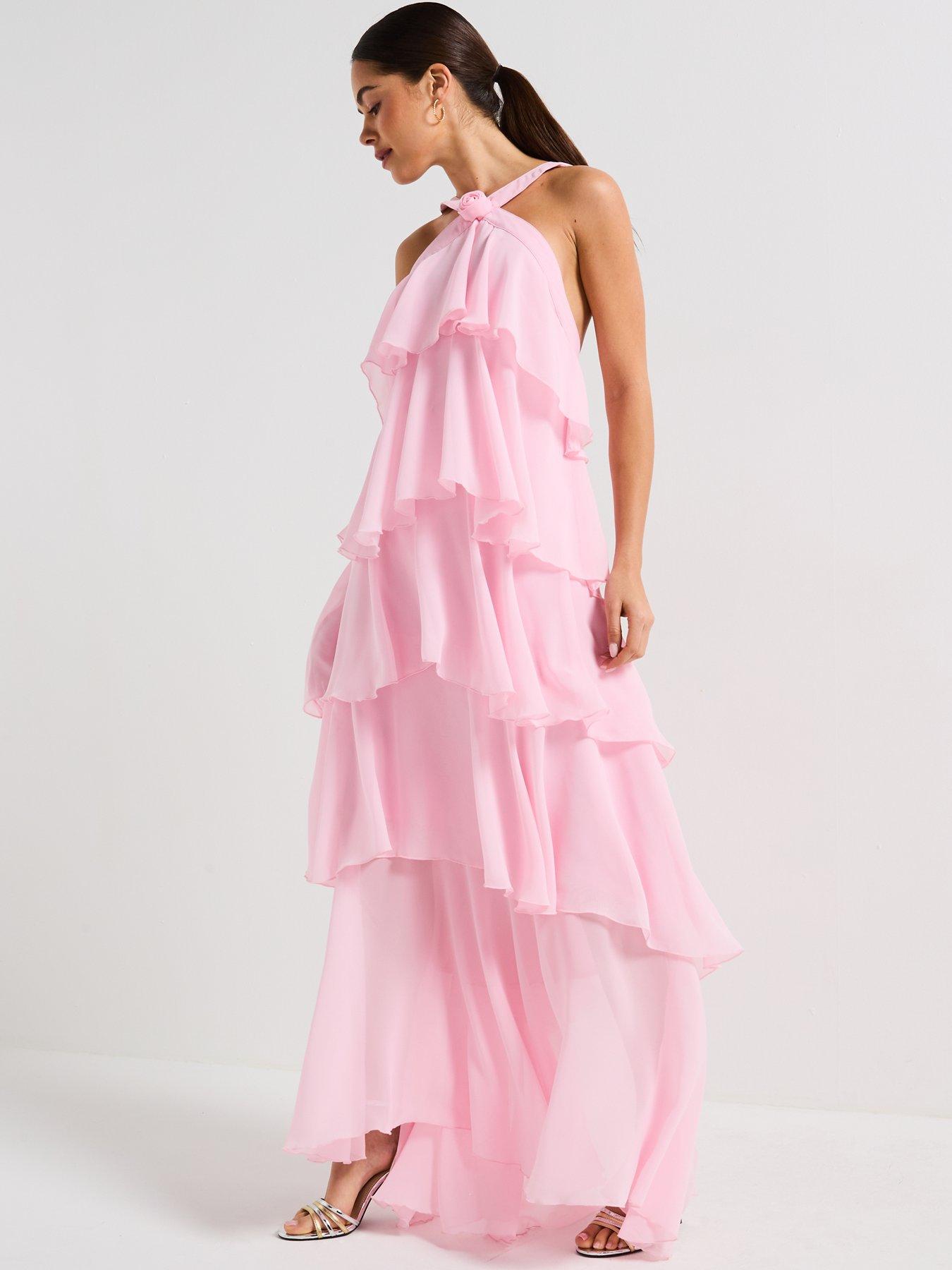  image of vero-moda-ruffle-halter-neck-maxi-dress-pink