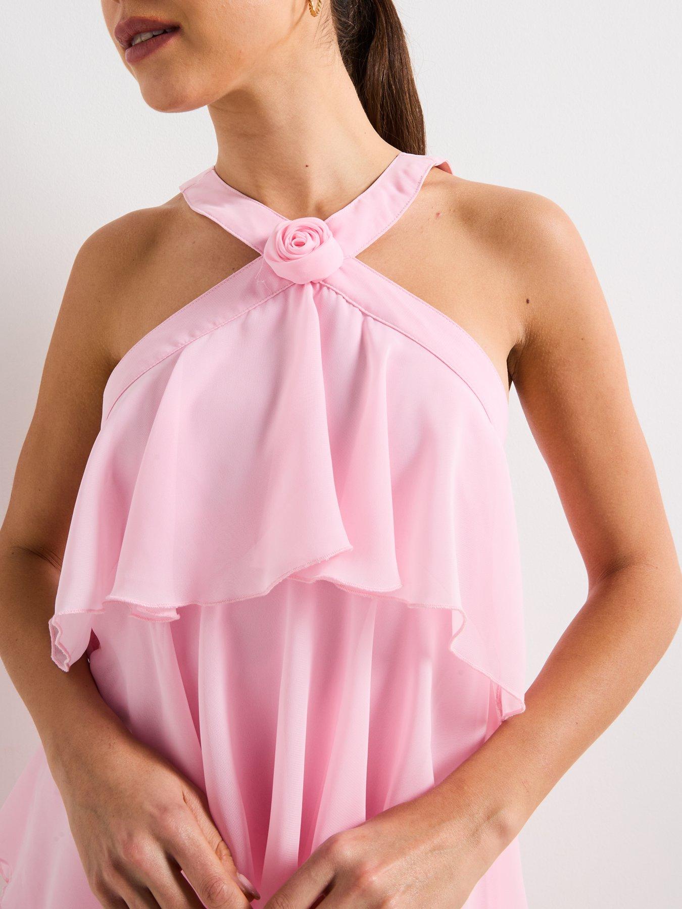  image of vero-moda-ruffle-halter-neck-maxi-dress-pink