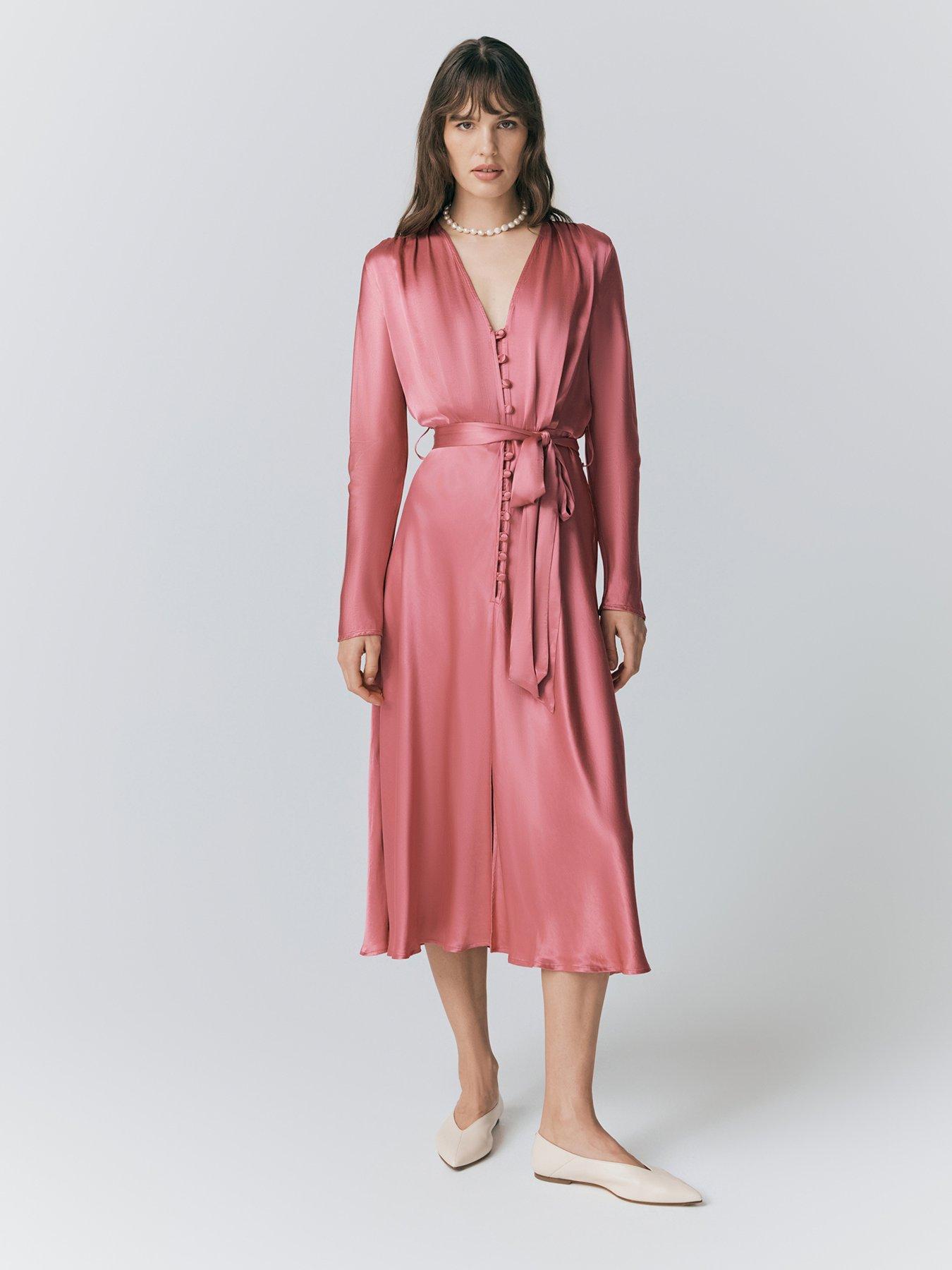 undefined Meryl Satin Belted Midi Dress - Rose