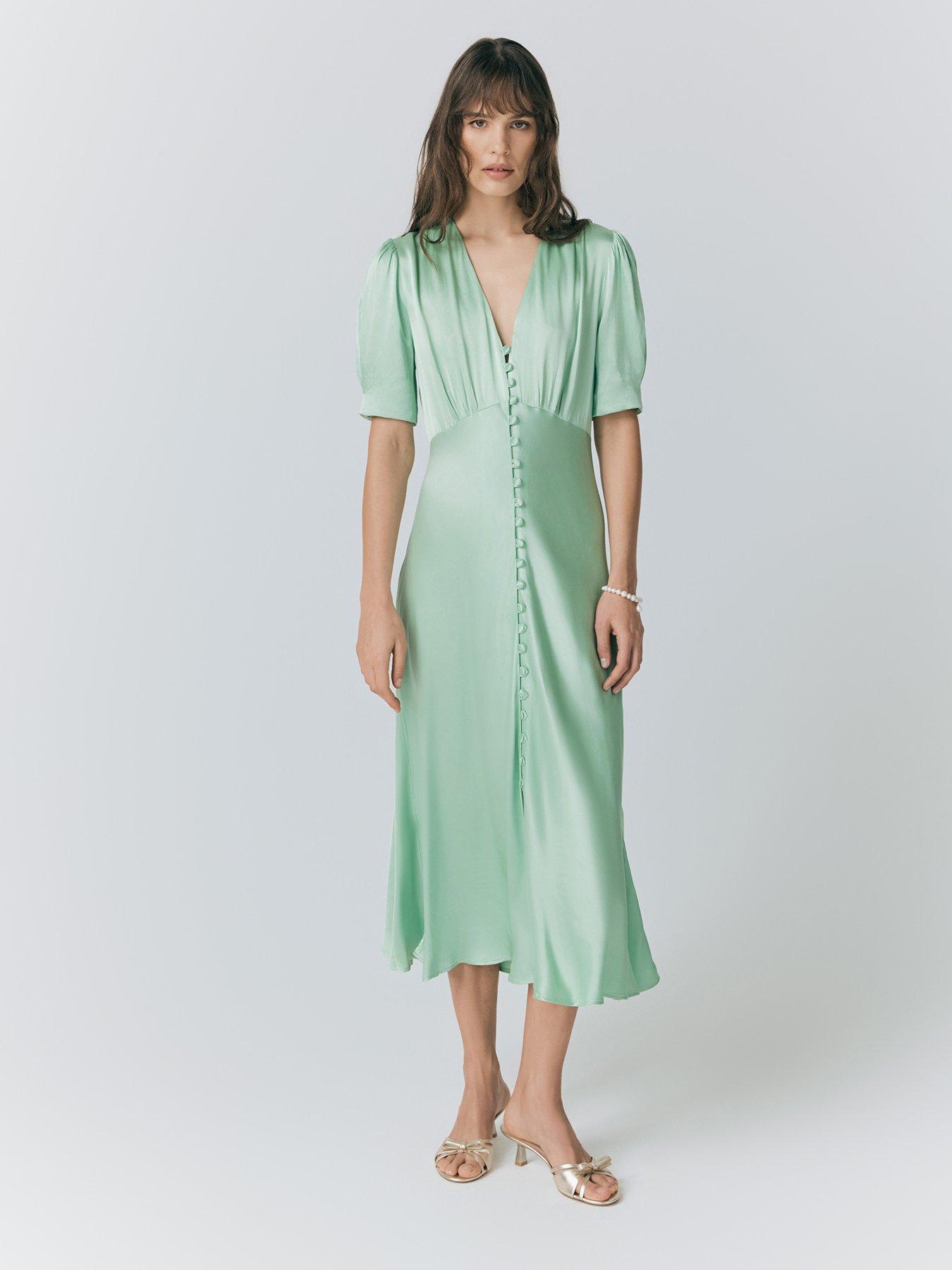 Ghost Madison Satin Button Through Dress - Mint Green | Littlewoods