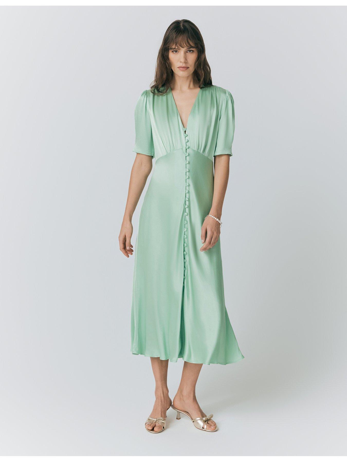 Ghost Madison Satin Button Through Dress - Mint Green | Littlewoods