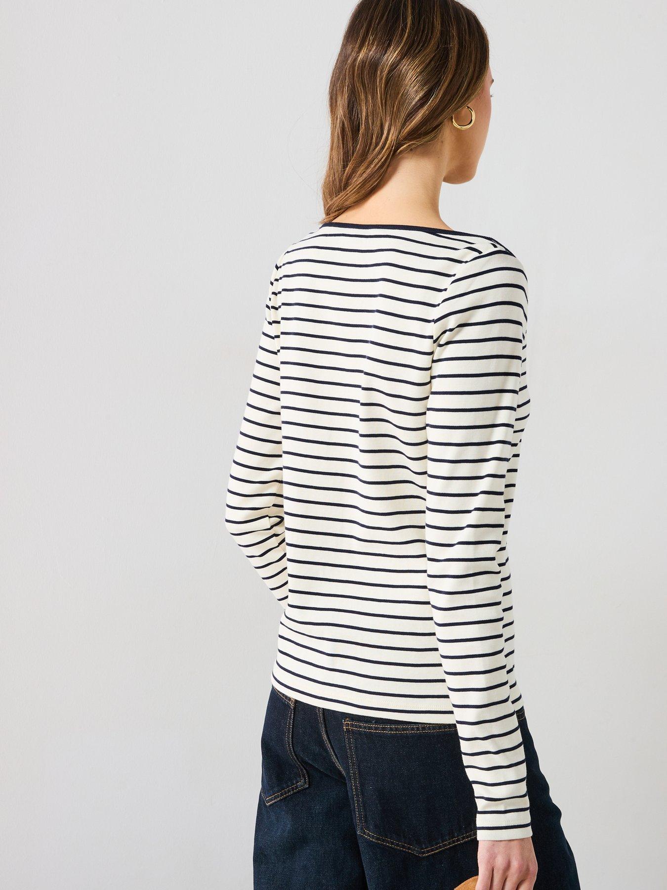  image of mango-striped-boat-neck-t-shirt-white