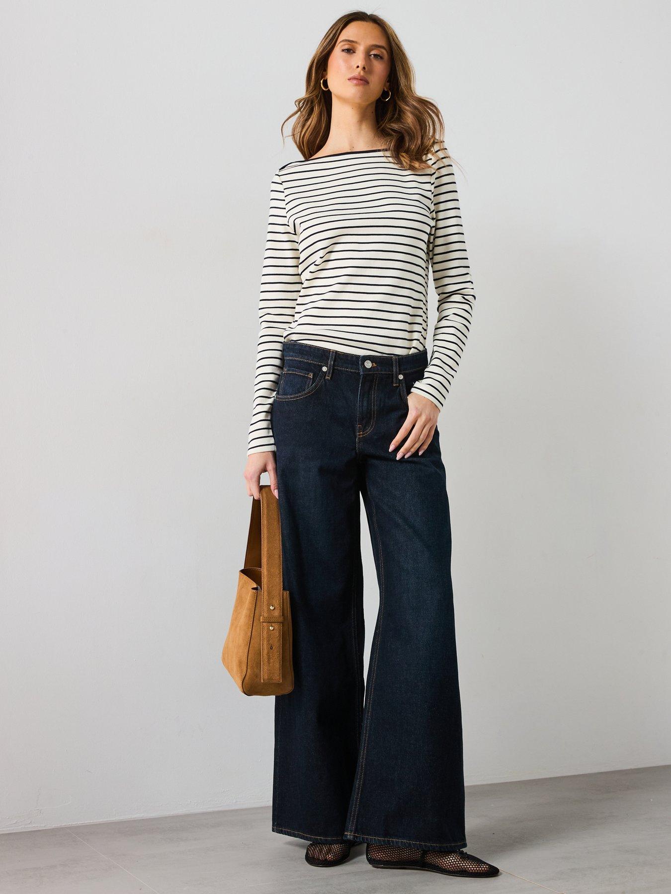 image of mango-striped-boat-neck-t-shirt-white