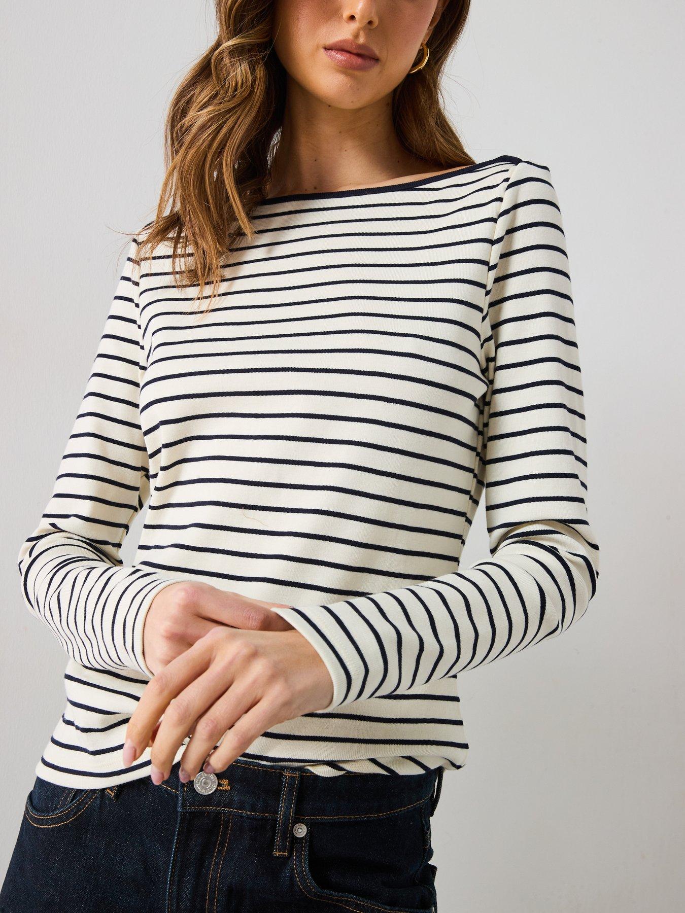 image of mango-striped-boat-neck-t-shirt-white