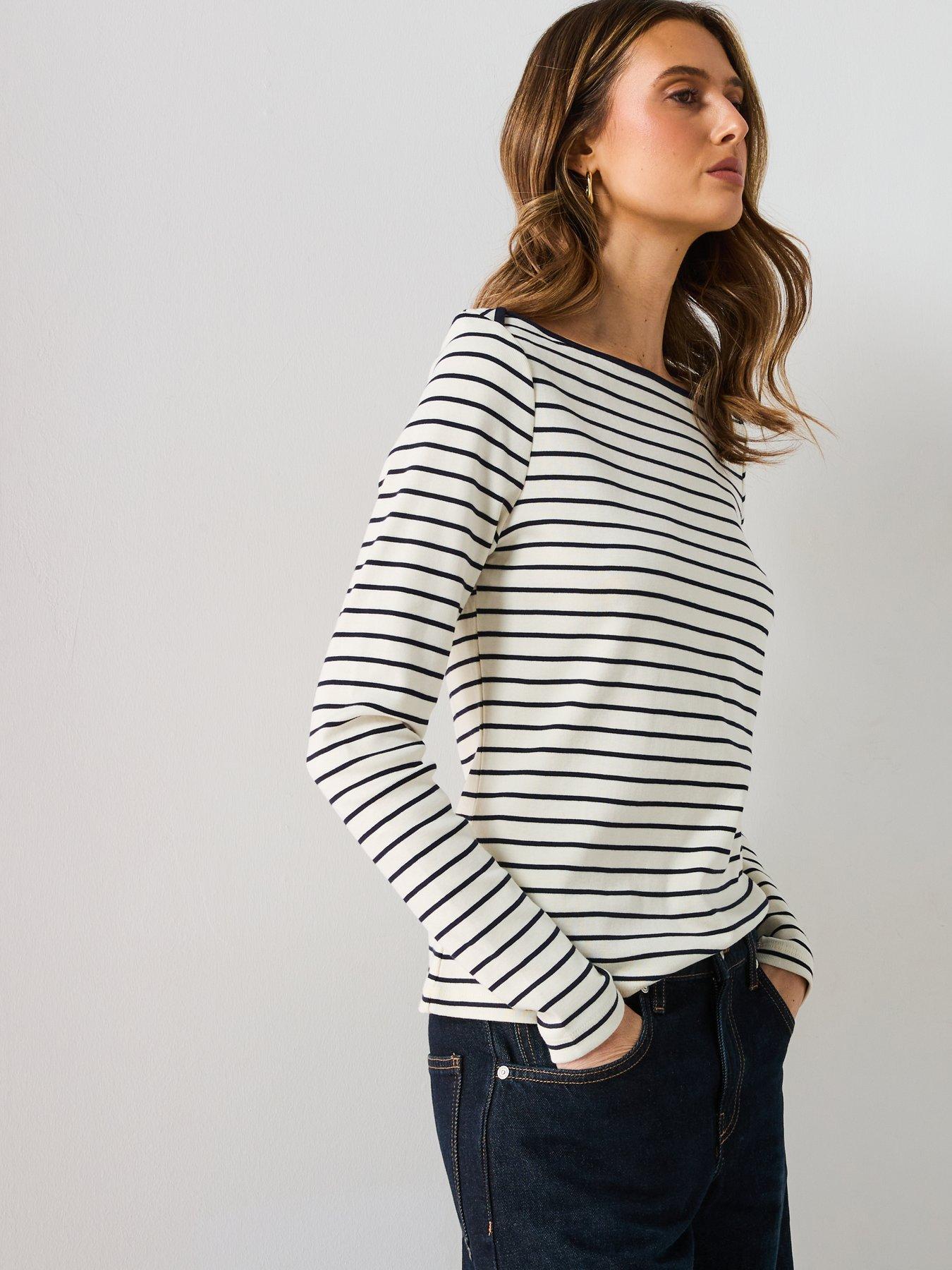  image of mango-striped-boat-neck-t-shirt-white
