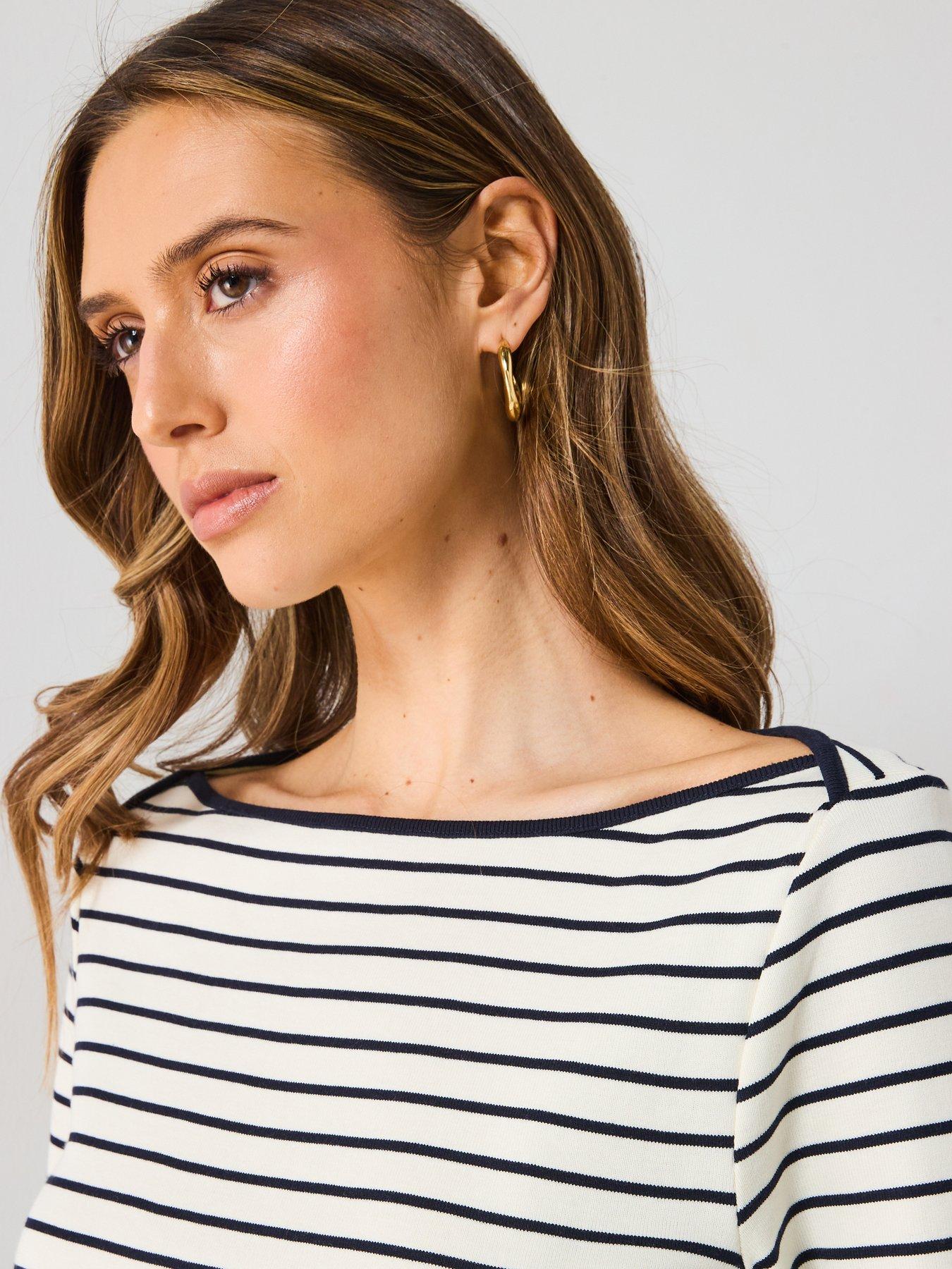  image of mango-striped-boat-neck-t-shirt-white