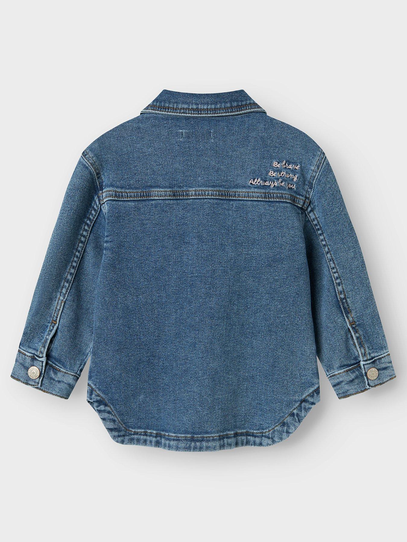 Image 2 of 3 of Name It Mini Girls Bow Embroidered Denim Jacket - Medium Blue Denim