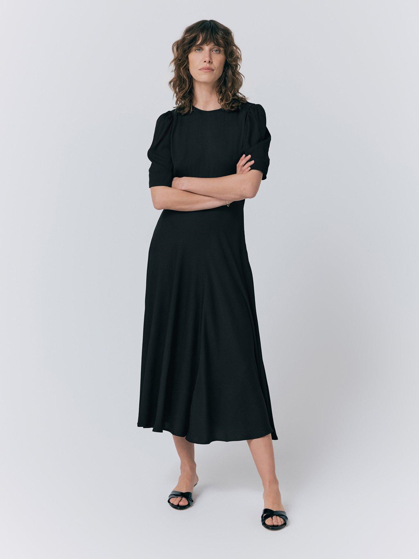 undefined Blair Crepe Midi Tea Dress - Black