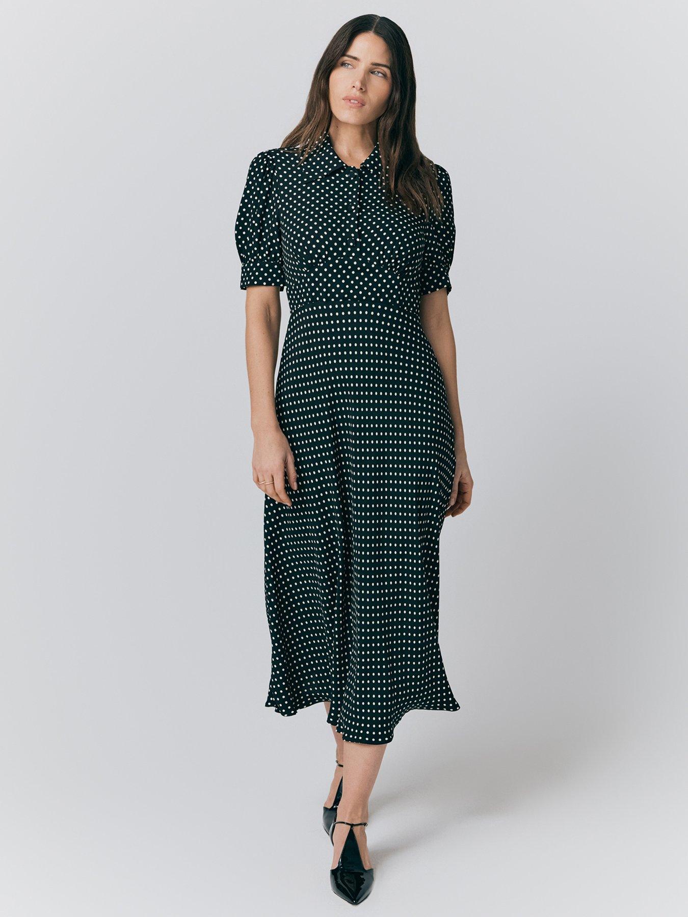 undefined Wilma Crepe Midi Tea Dress - Black Spot
