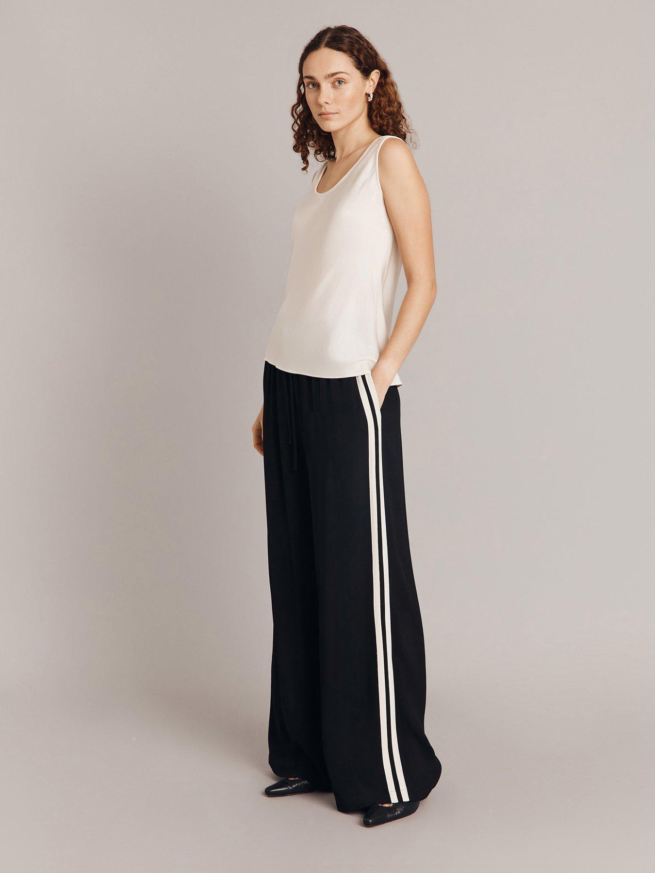 undefined Mila Contrast Wide Leg Trousers - Black