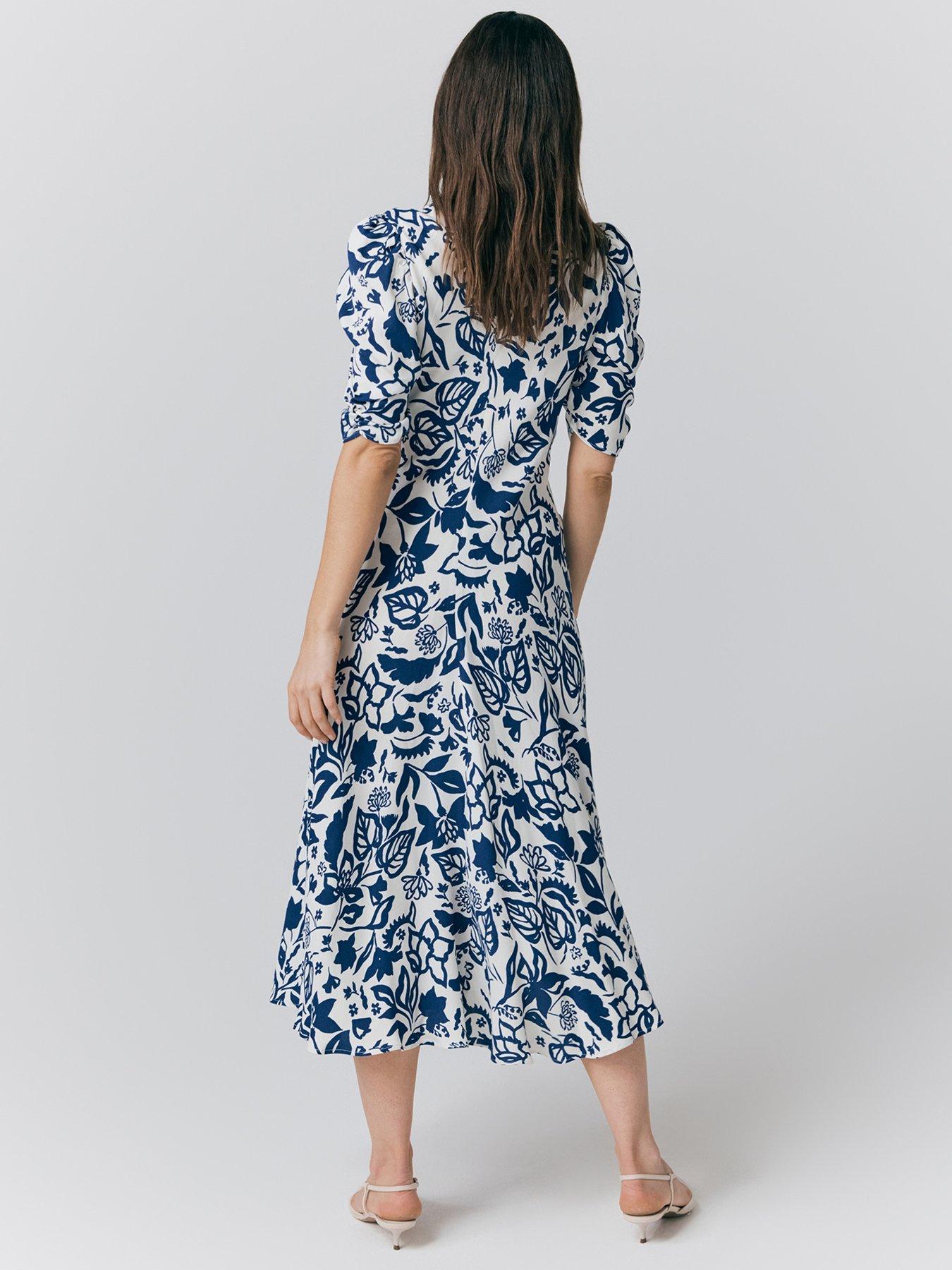 Ghost Madi Floral Crepe Midi Tea Dress - Navy Abstract Floral | Littlewoods