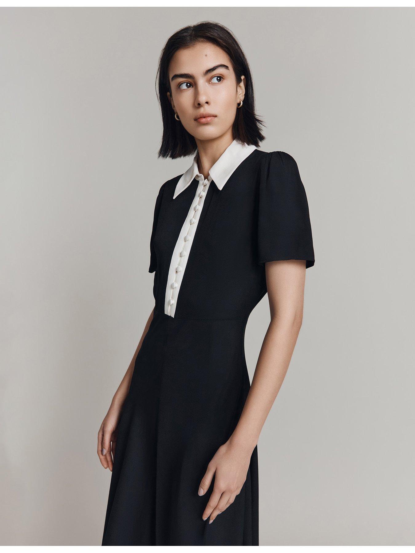 black dress pinafore Alba Pinafore Dress with embroidered swans Black