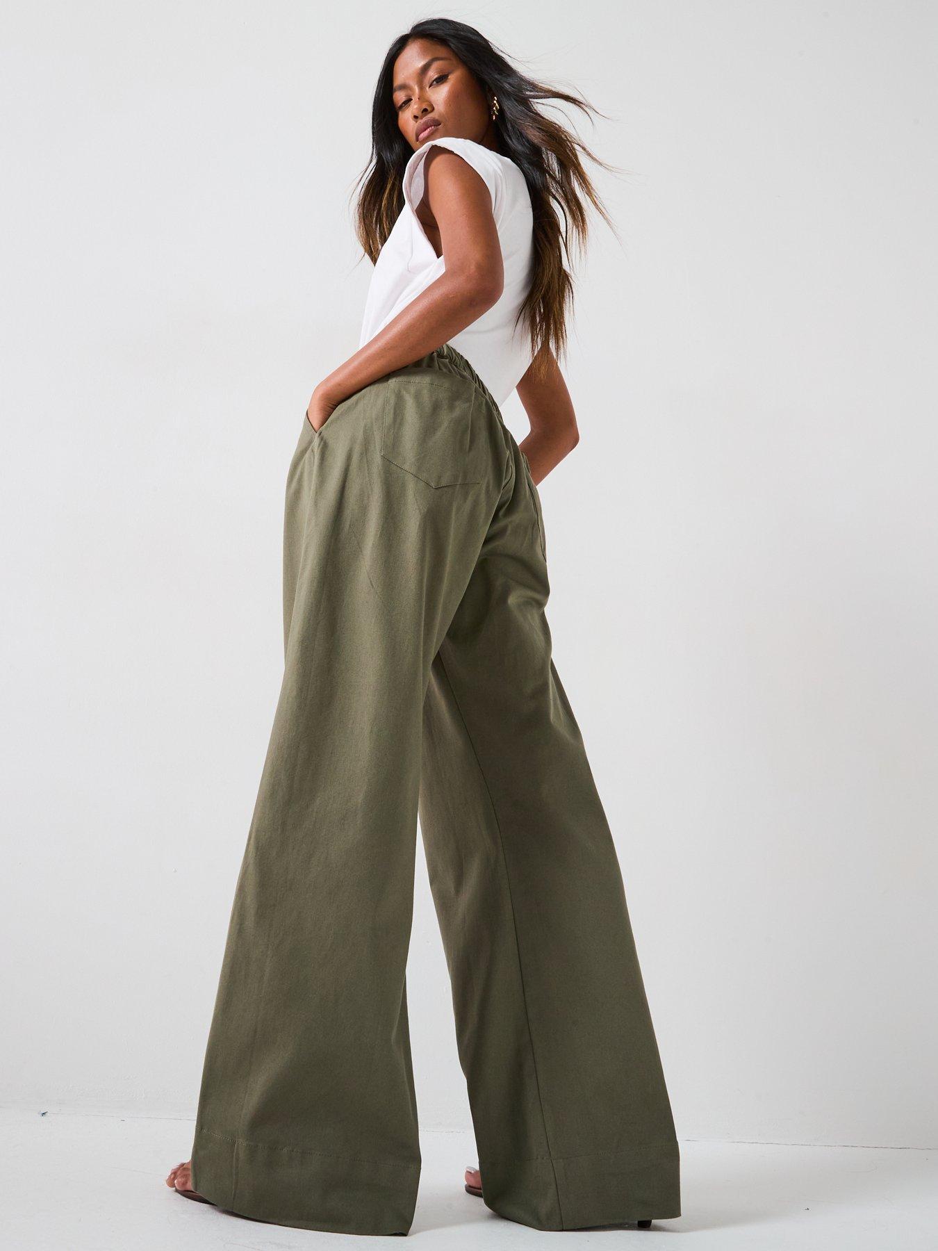 Image 2 of 6 of V by Very Wide Leg Trousers - Khaki