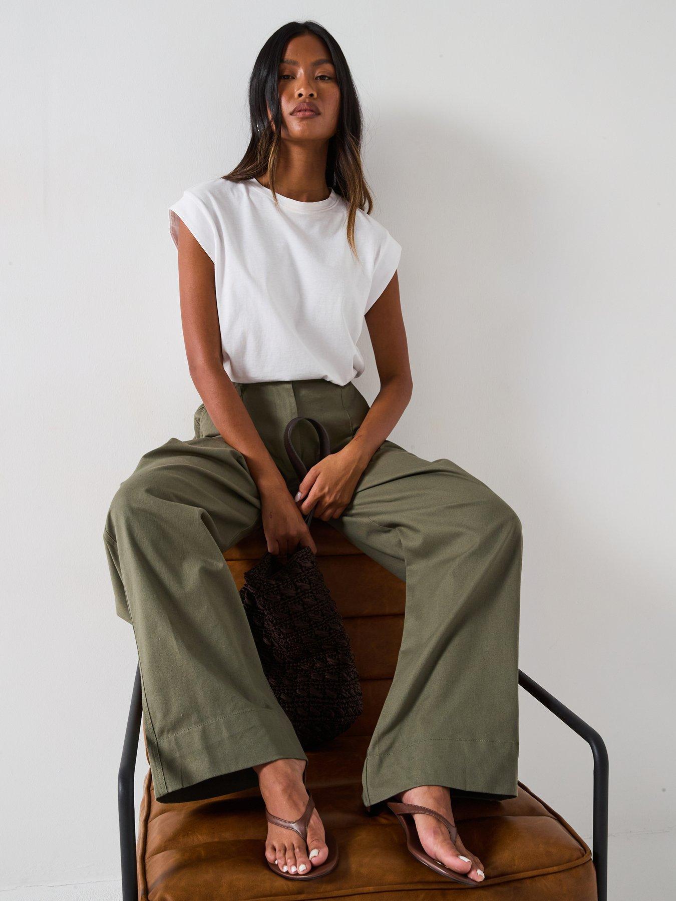 Image 4 of 6 of V by Very Wide Leg Trousers - Khaki