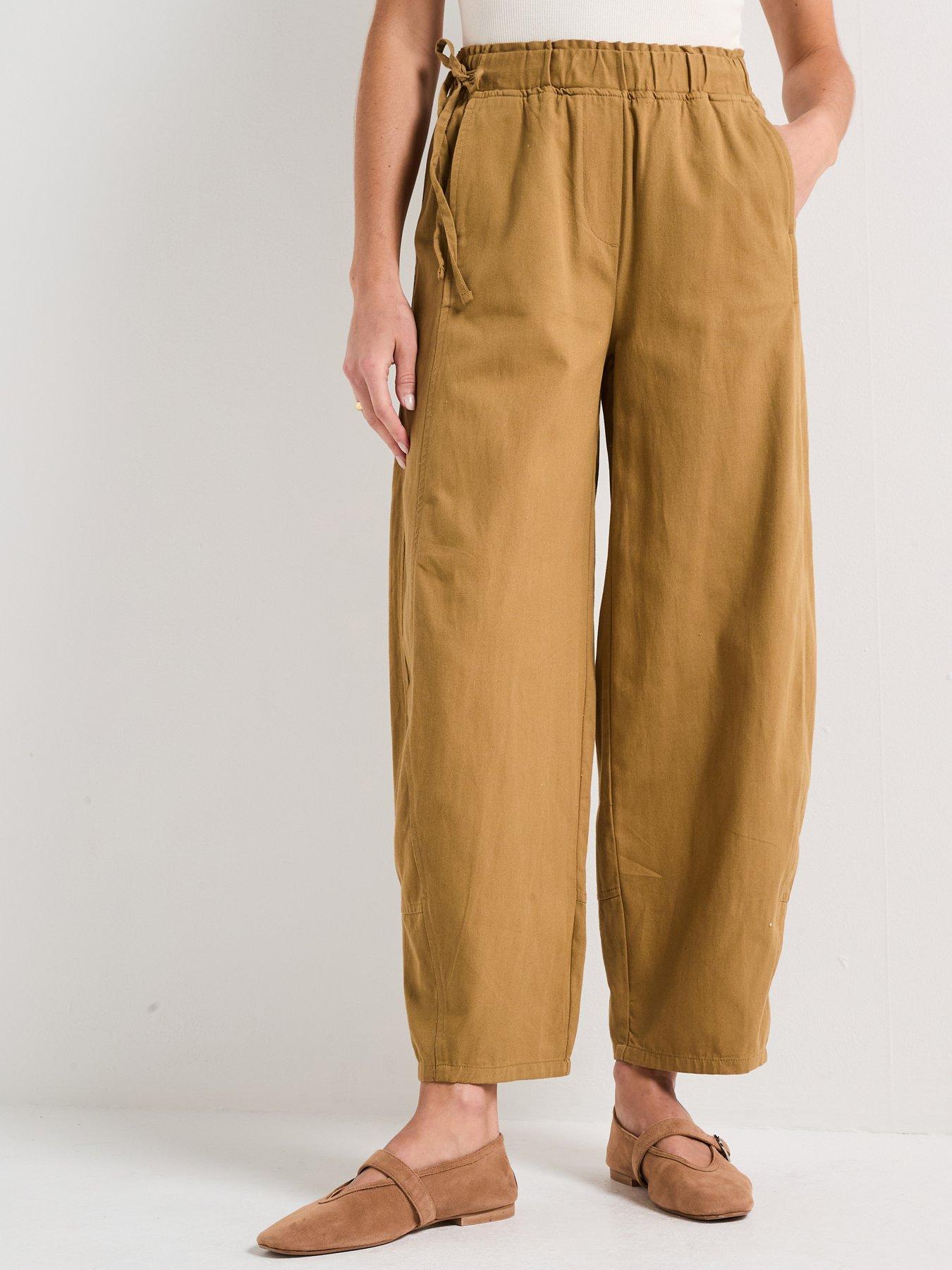 undefined Cotton Soft Barrel Leg Trousers - Neutral