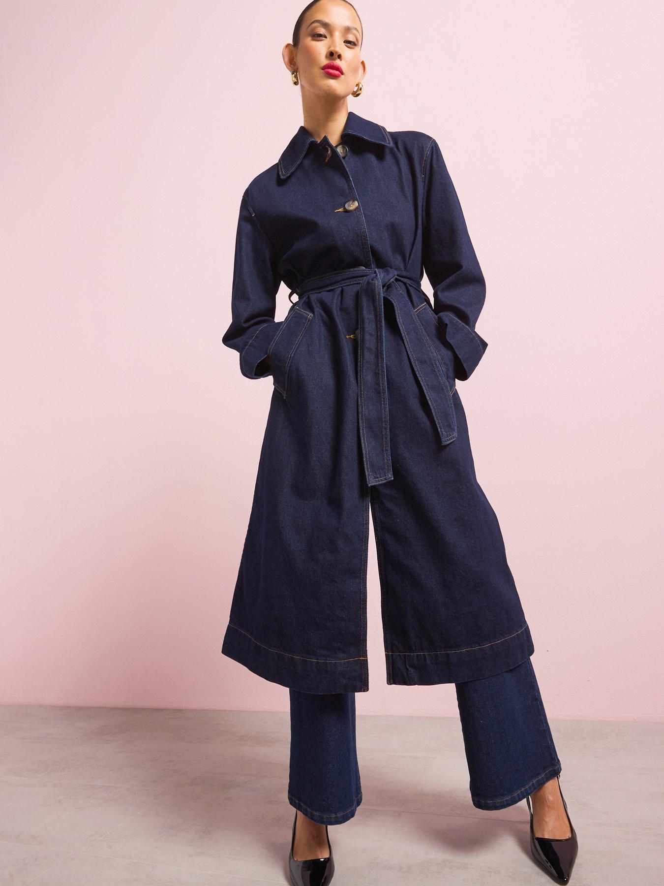  image of mango-long-rinse-wash-denim-trench-coatnbsp-dark-blue