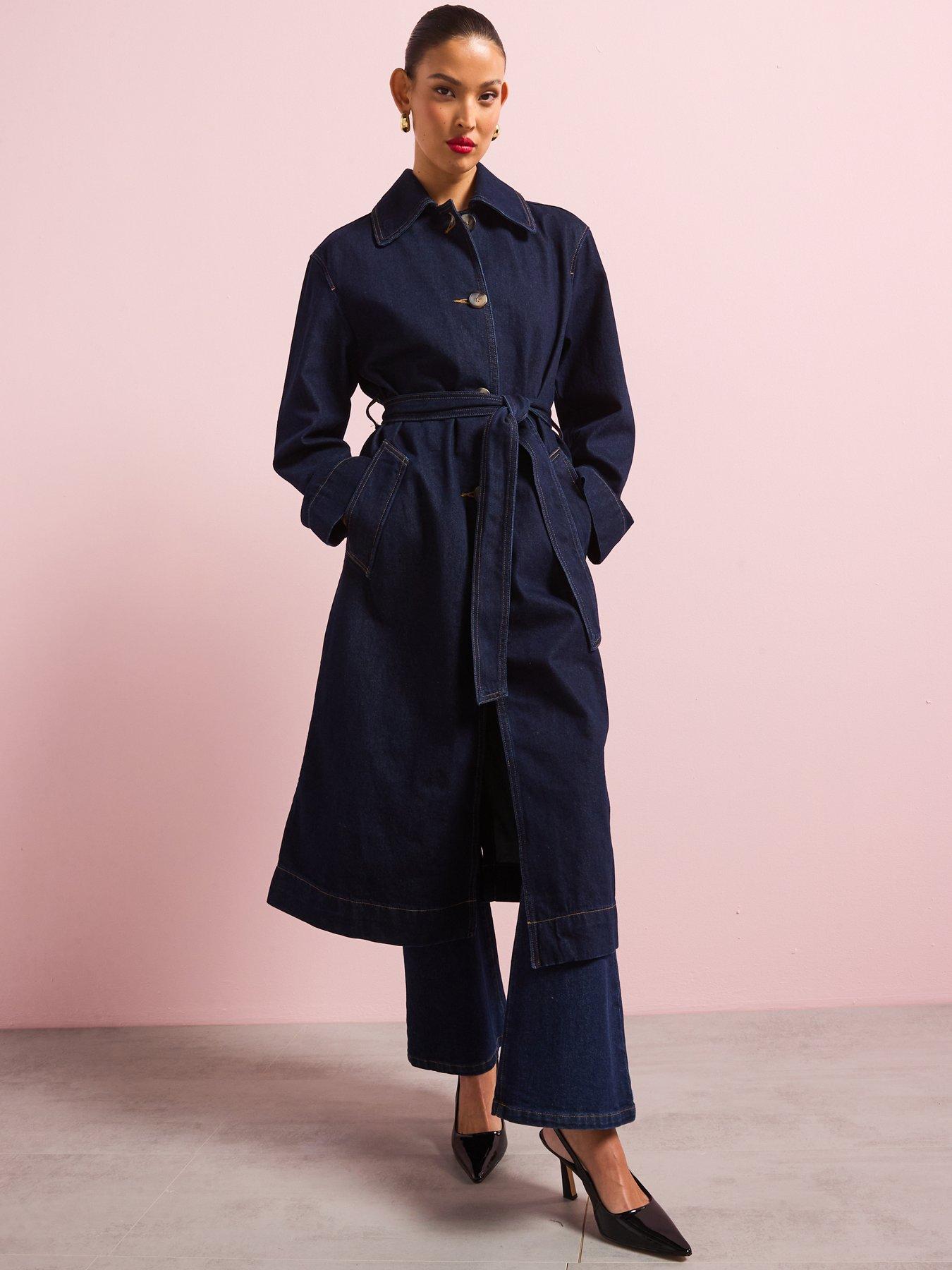  image of mango-long-rinse-wash-denim-trench-coatnbsp-dark-blue