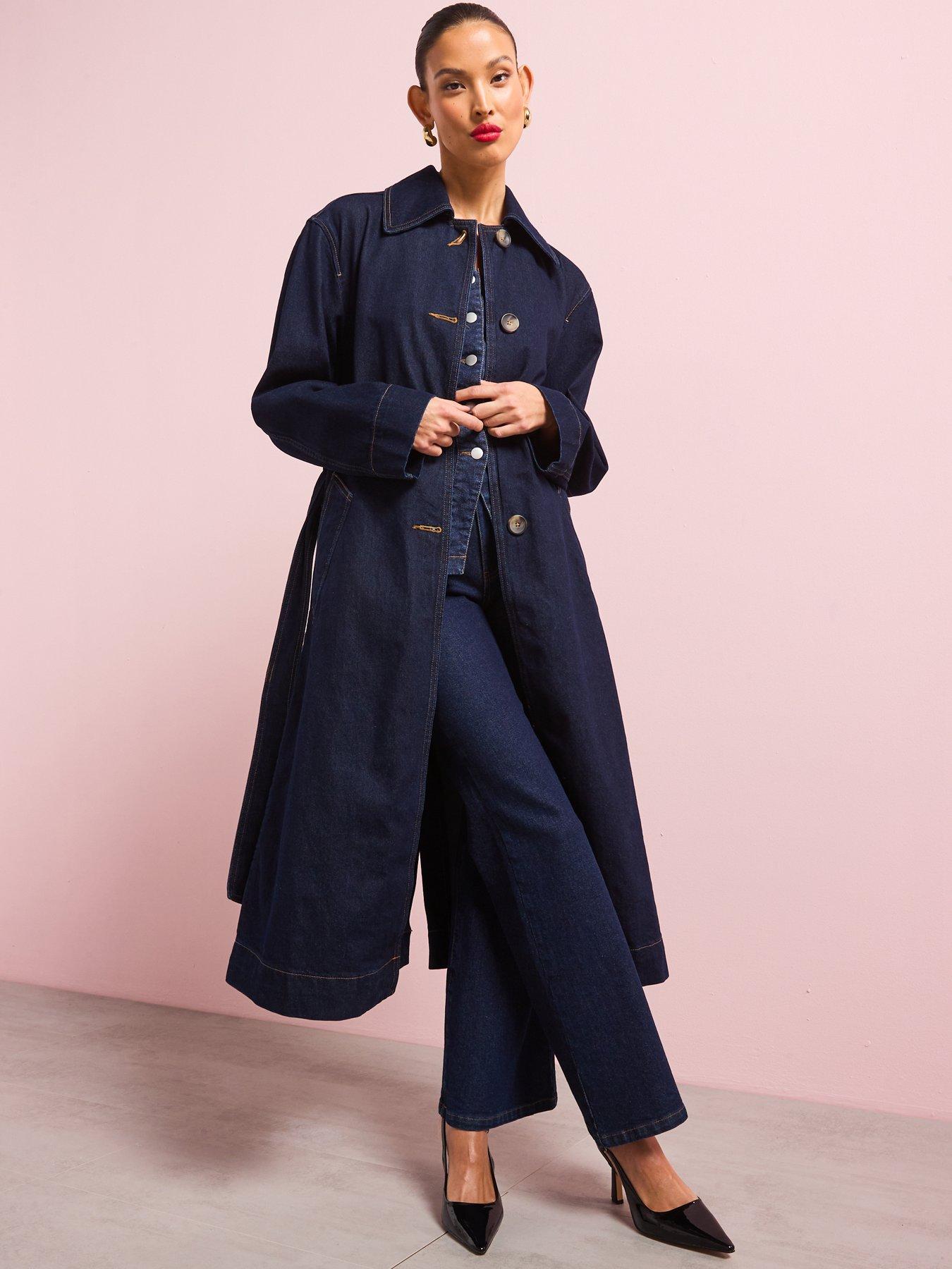  image of mango-long-rinse-wash-denim-trench-coatnbsp-dark-blue