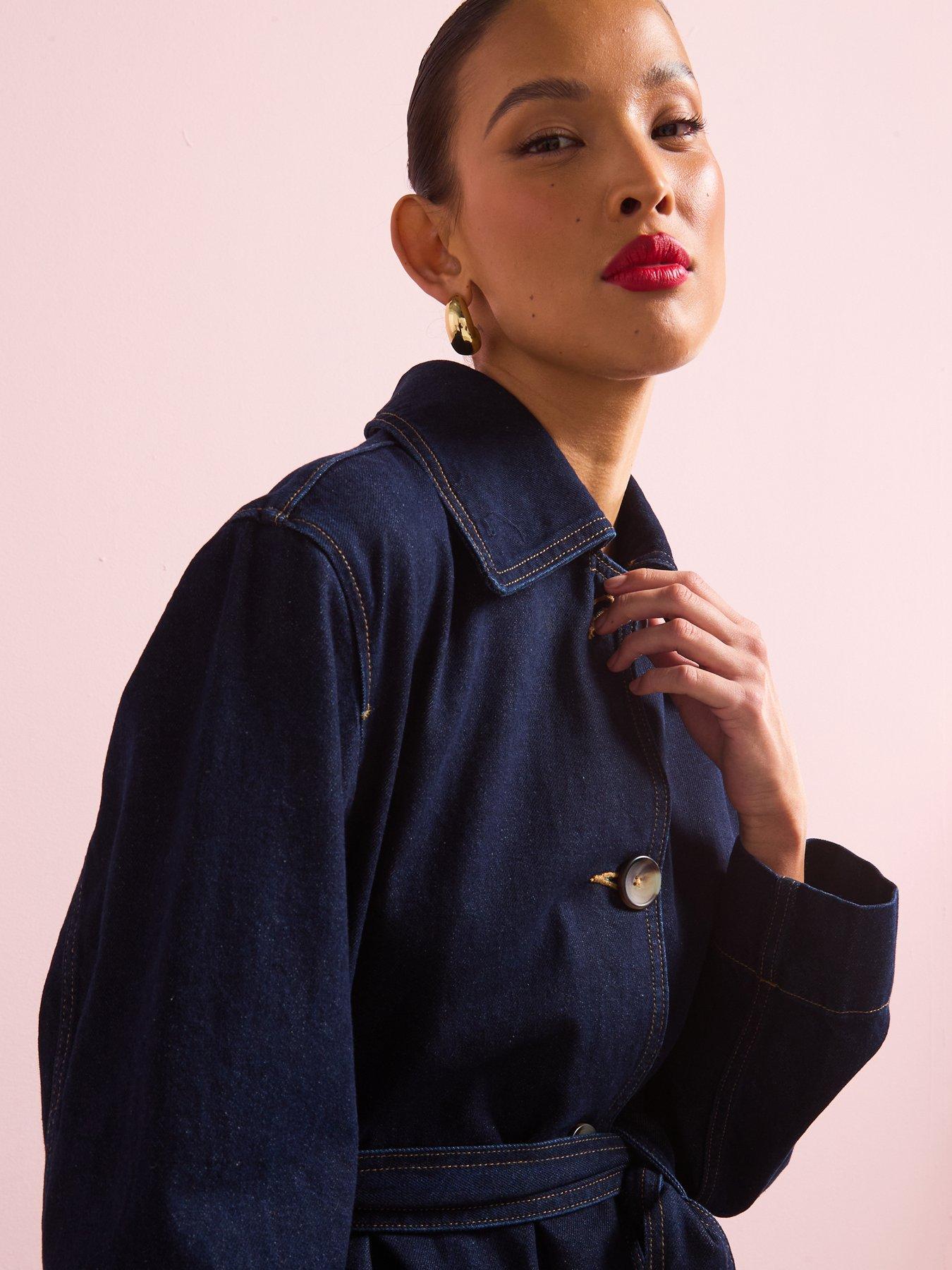  image of mango-long-rinse-wash-denim-trench-coatnbsp-dark-blue
