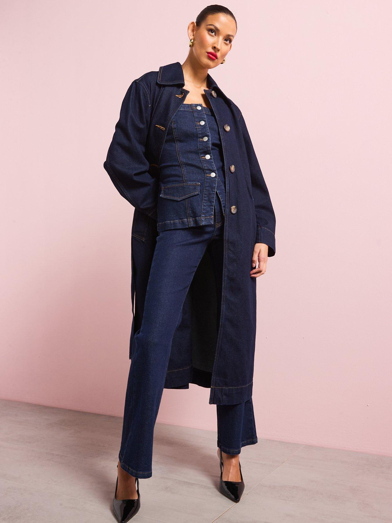  image of mango-long-rinse-wash-denim-trench-coatnbsp-dark-blue