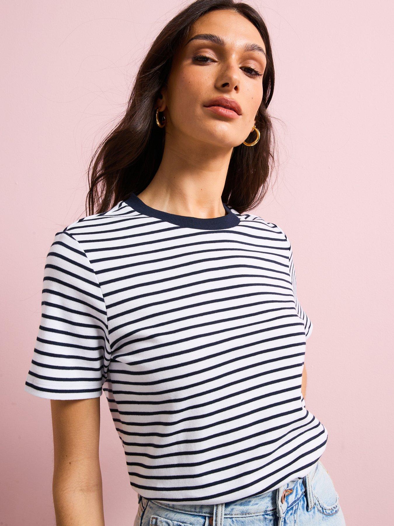 image of mango-striped-short-sleeved-t-shirt-blue