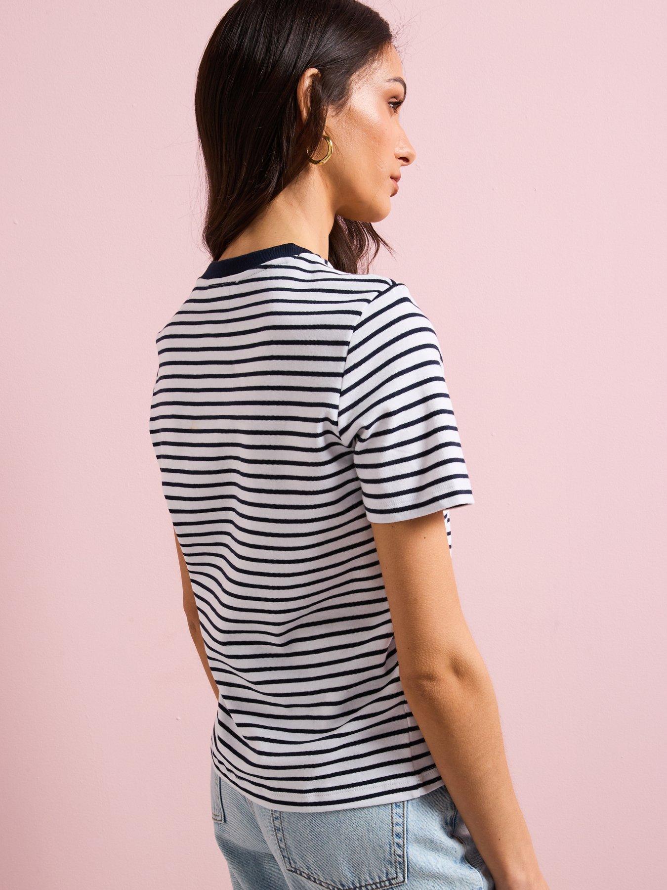  image of mango-striped-short-sleeved-t-shirt-blue