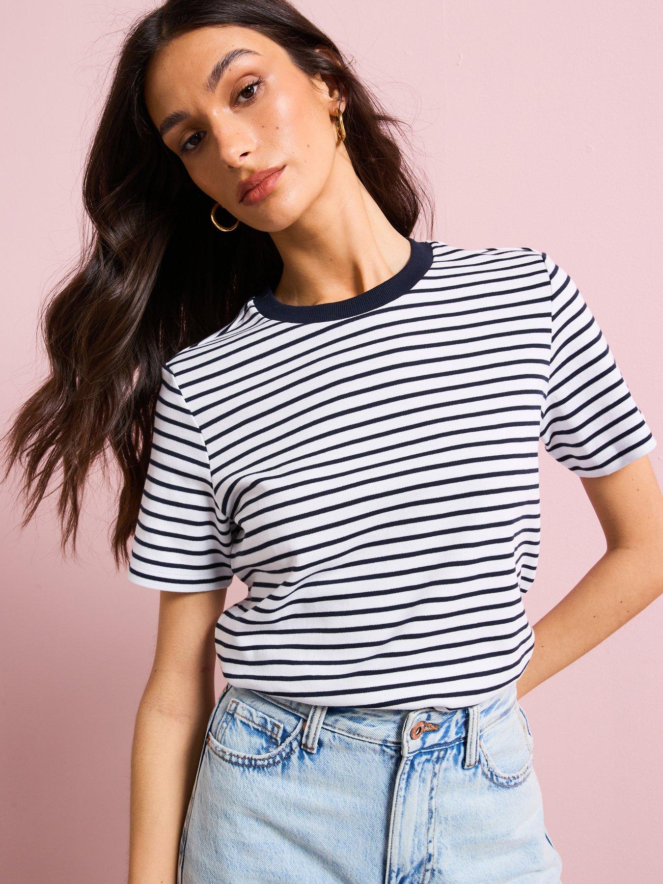  image of mango-striped-short-sleeved-t-shirt-blue