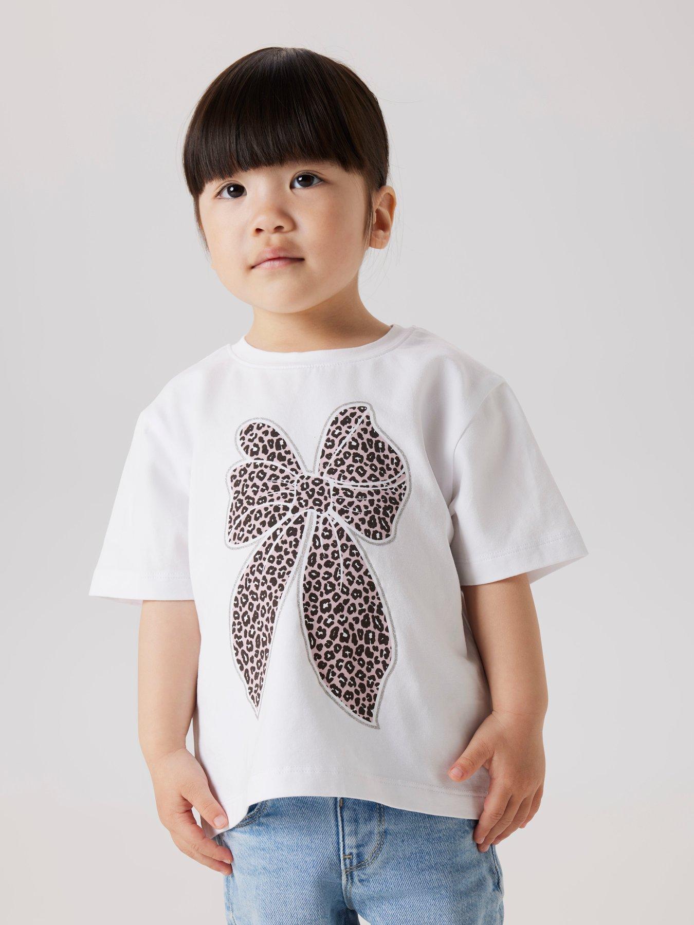 undefined Mini Girls Leopard Bow Short Sleeve Tshirt - Bright White