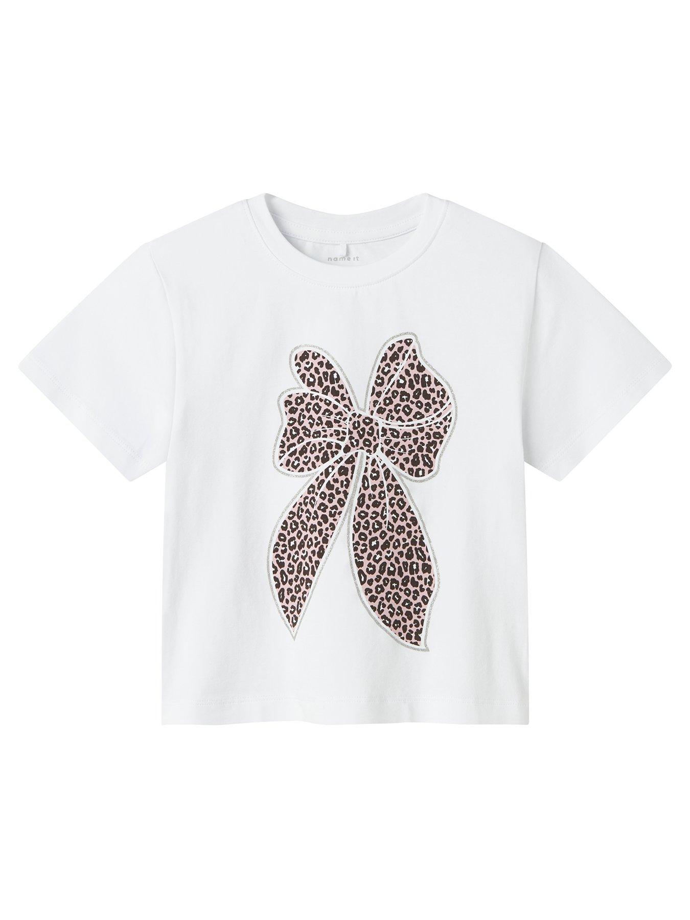undefined Mini Girls Leopard Bow Short Sleeve Tshirt - Bright White