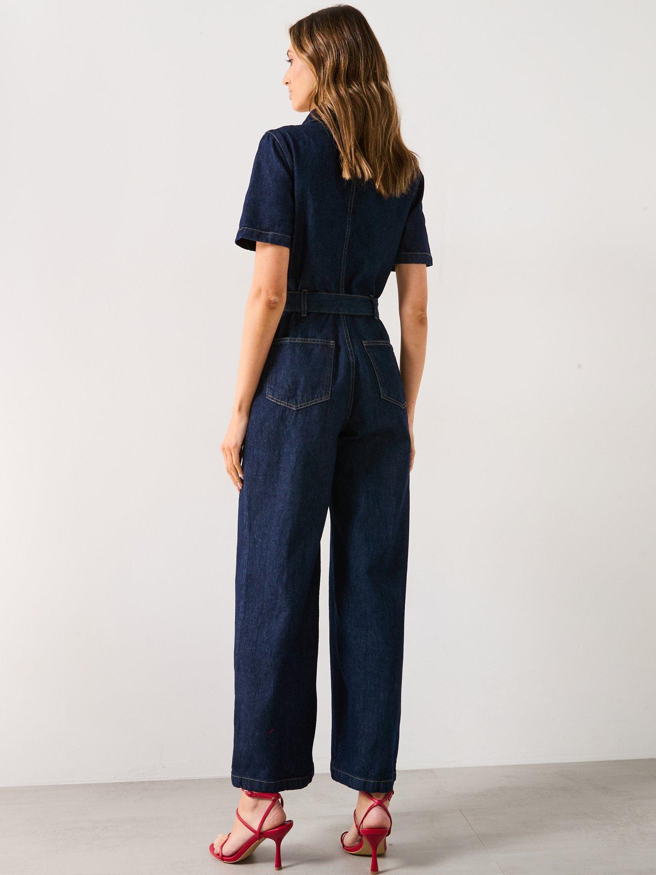  image of mango-short-sleeved-denim-jumpsuit