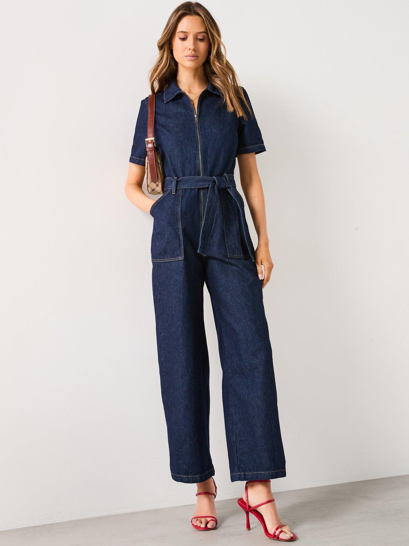  image of mango-short-sleeved-denim-jumpsuit