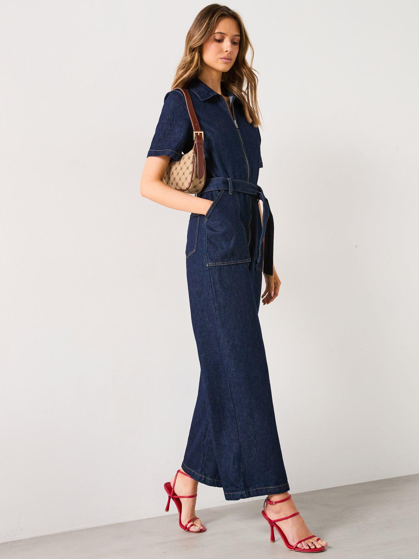  image of mango-short-sleeved-denim-jumpsuit