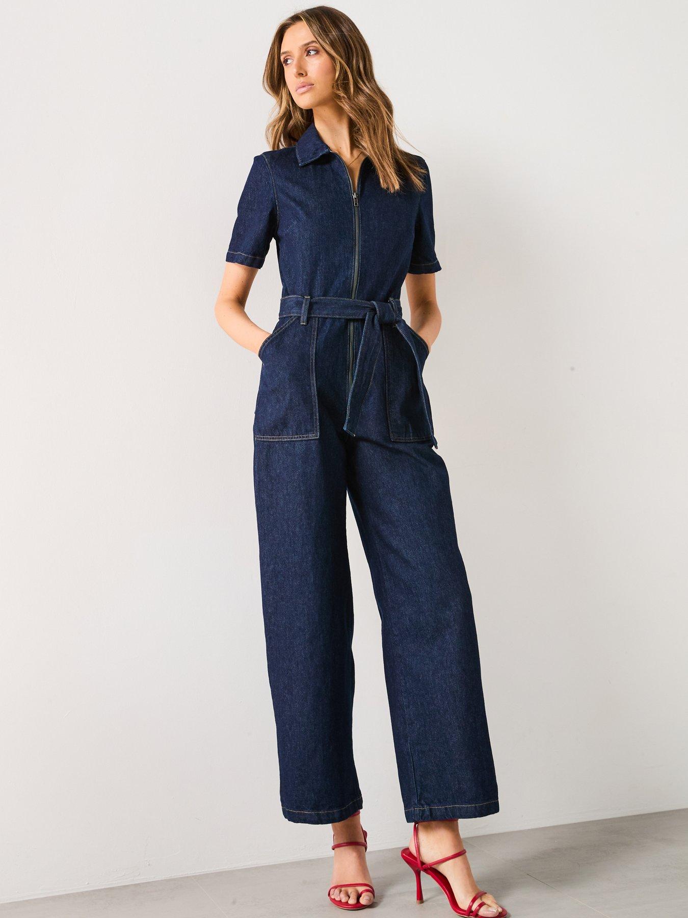  image of mango-short-sleeved-denim-jumpsuit