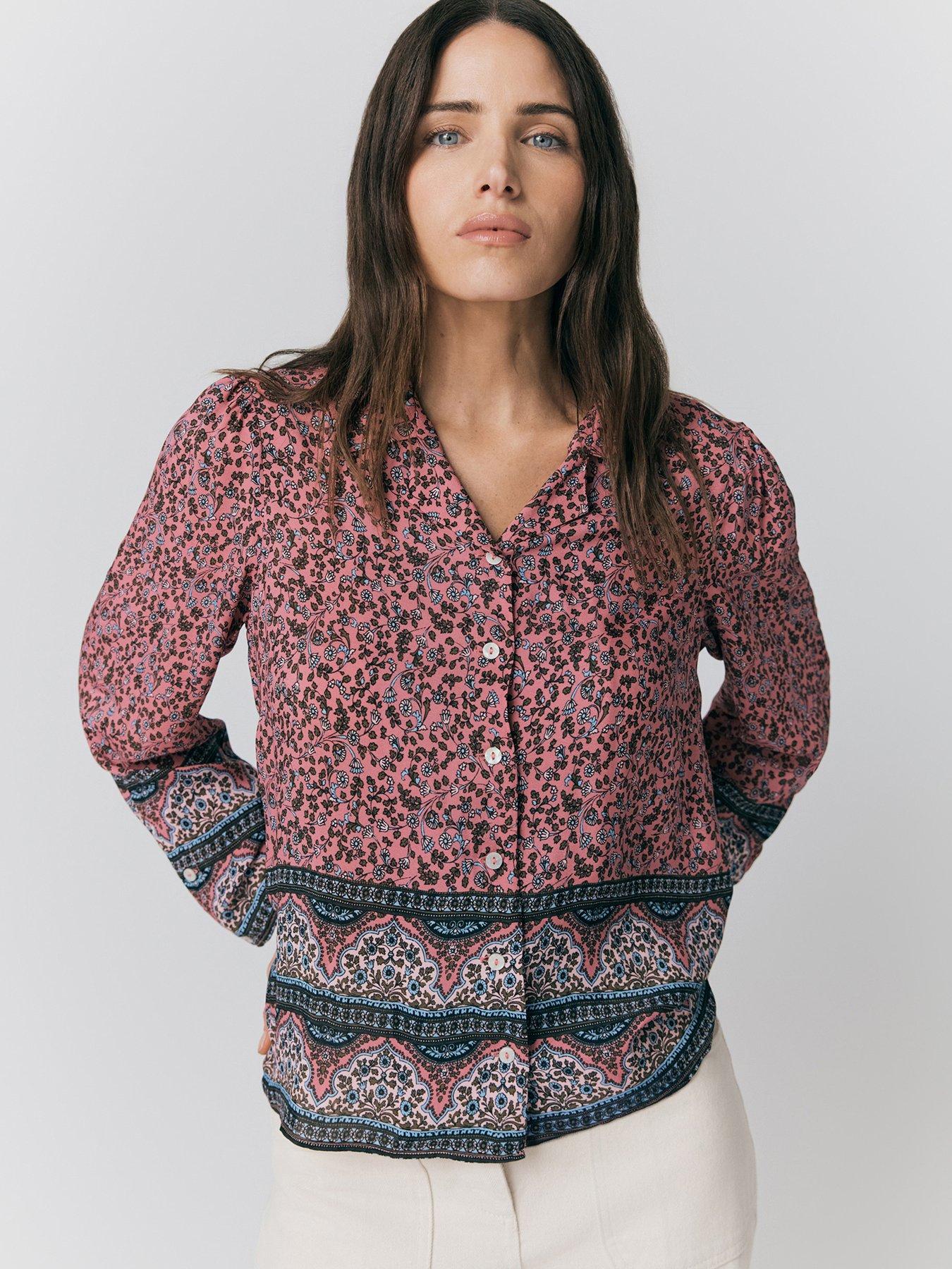undefined Lana Border Print Button Through Blouse - Pink Bandana Floral