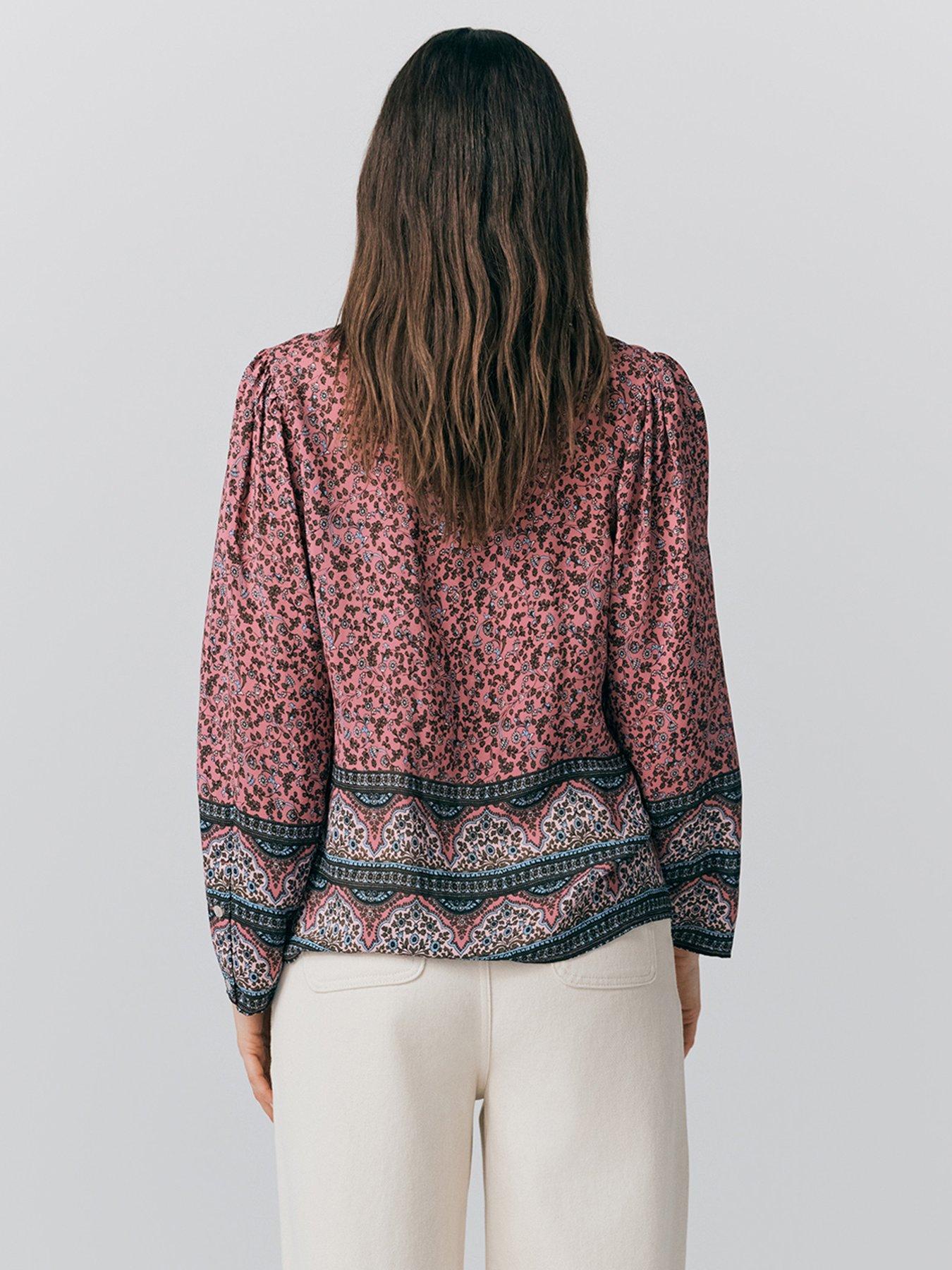  image of ghost-lana-border-print-button-through-blouse-pink-bandana-floral