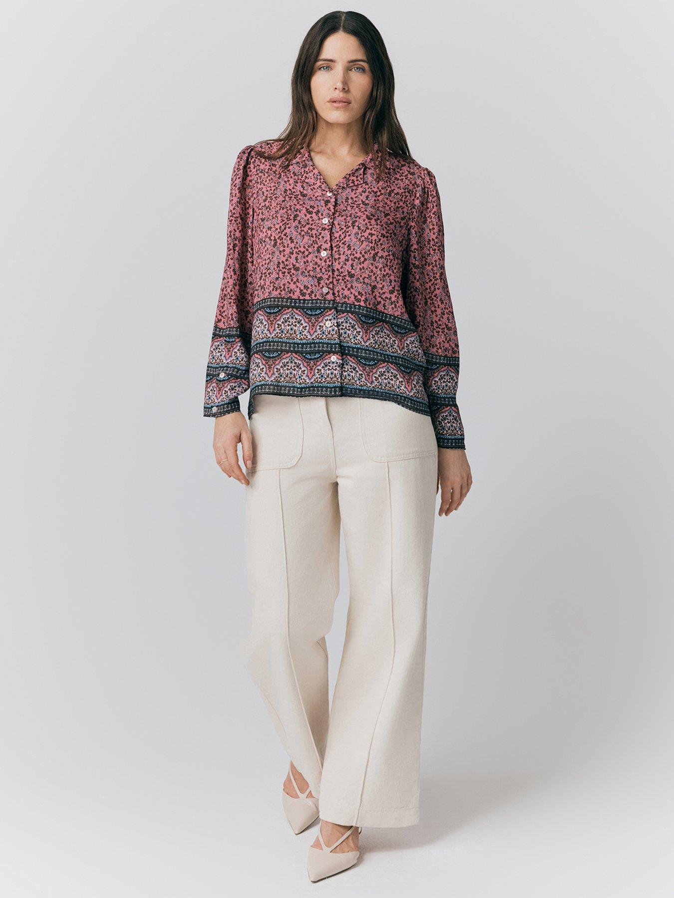  image of ghost-lana-border-print-button-through-blouse-pink-bandana-floral