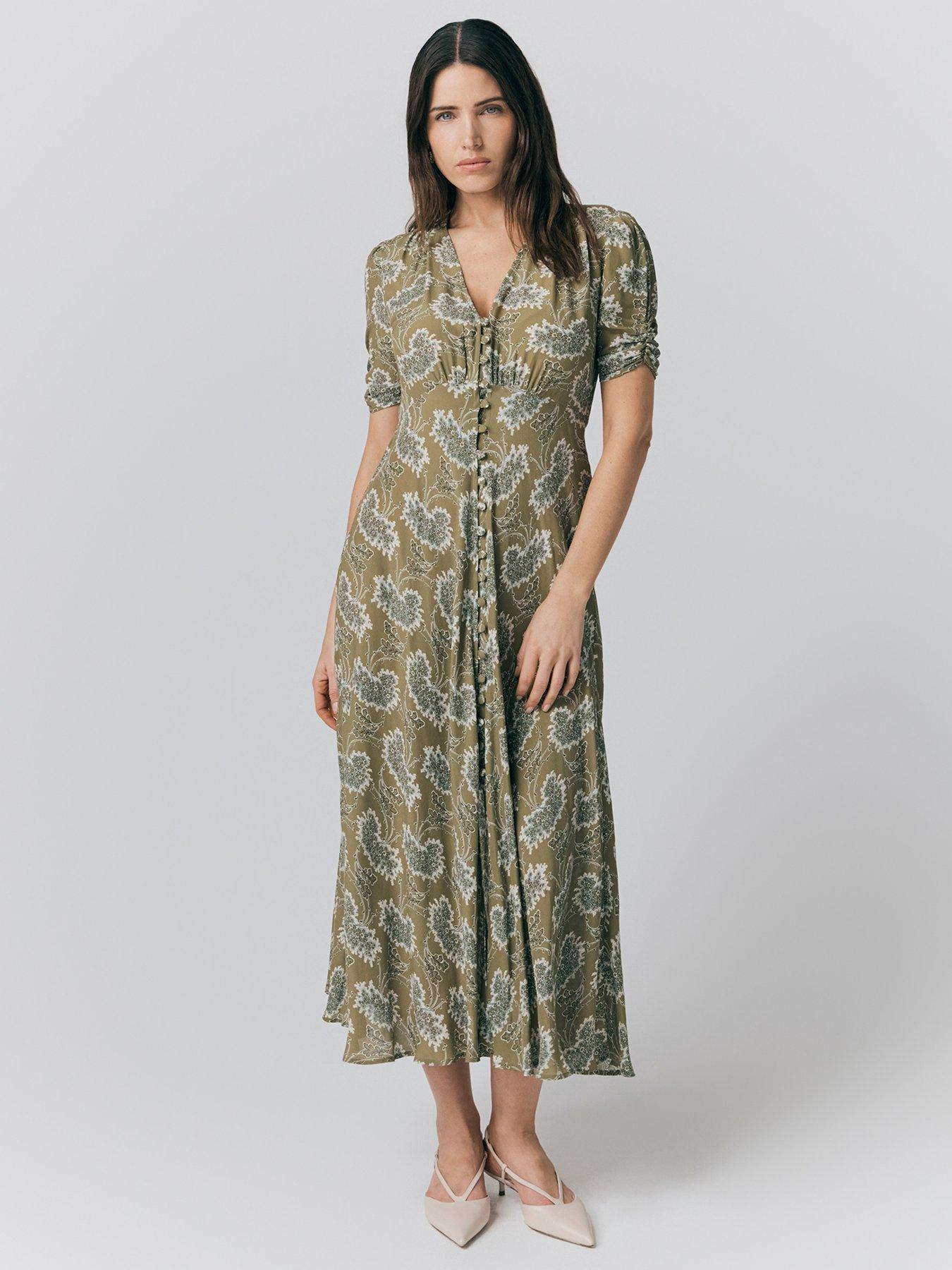 undefined Flo Floral Midi Tea Dress - Olive Floral