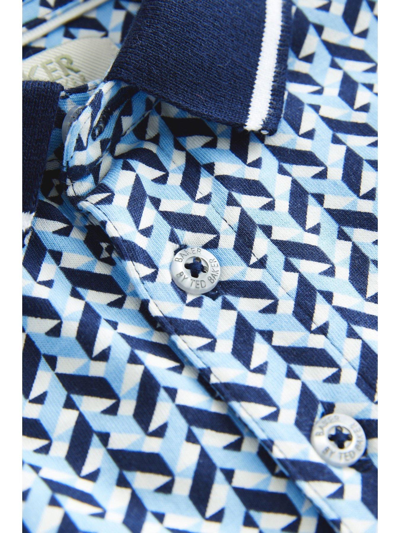  image of ted-baker-geometric-print-polo-shirt-navy