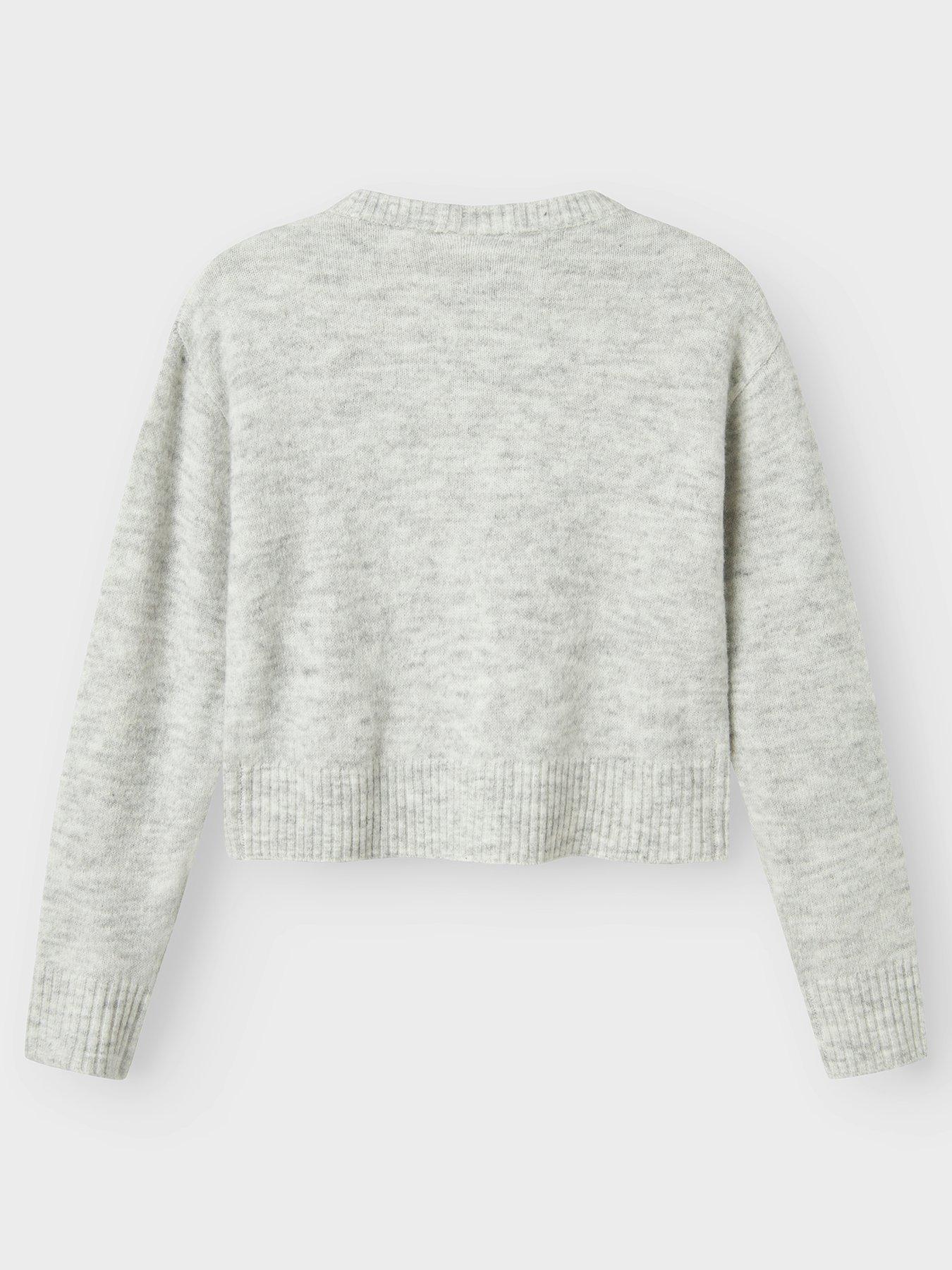 Image 2 of 3 of Name It Girls Bow Knitted Cardigan - Light Grey Melange