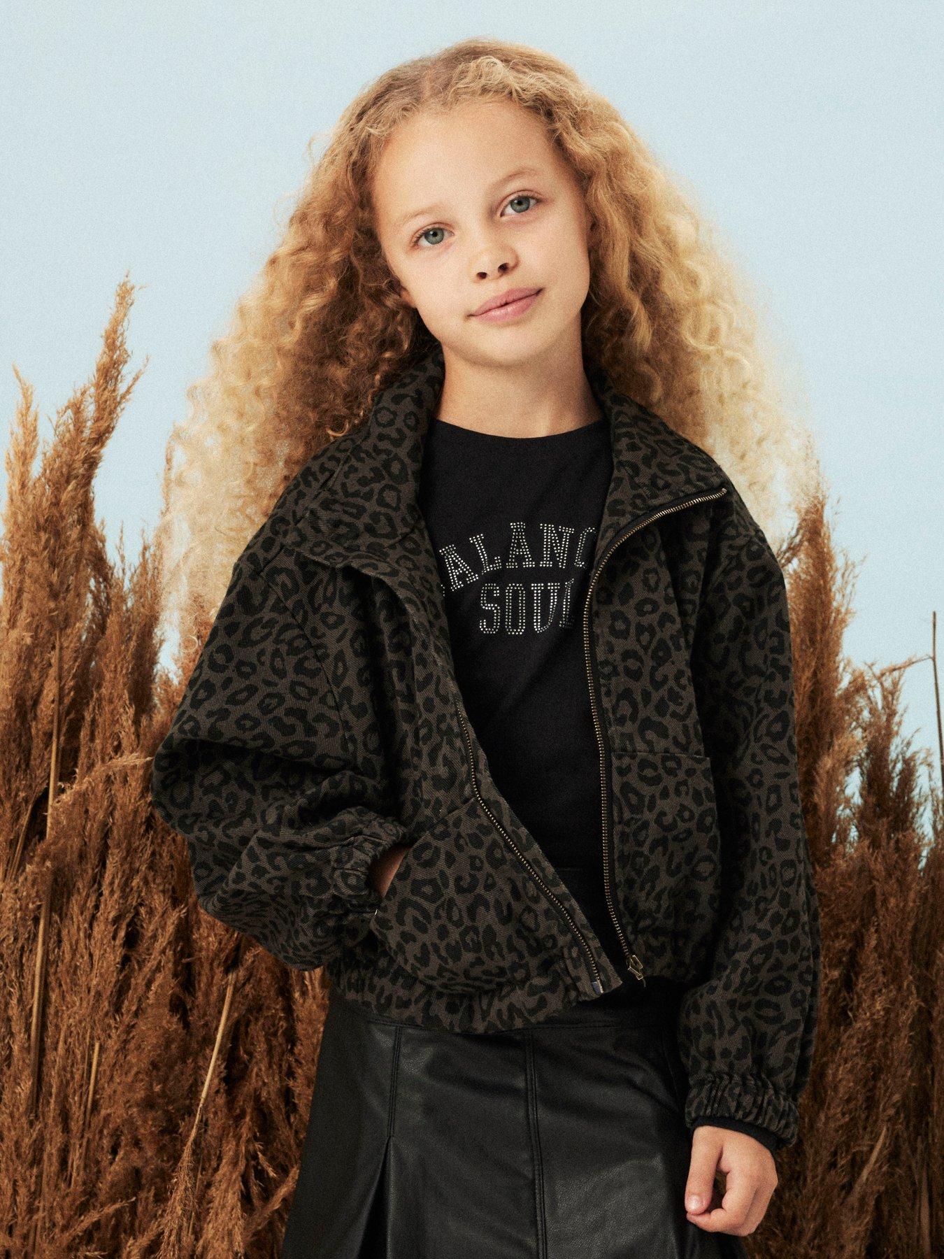 undefined Girls Leopard Print Zip Up Denim Jacket - Mockingbird Leo