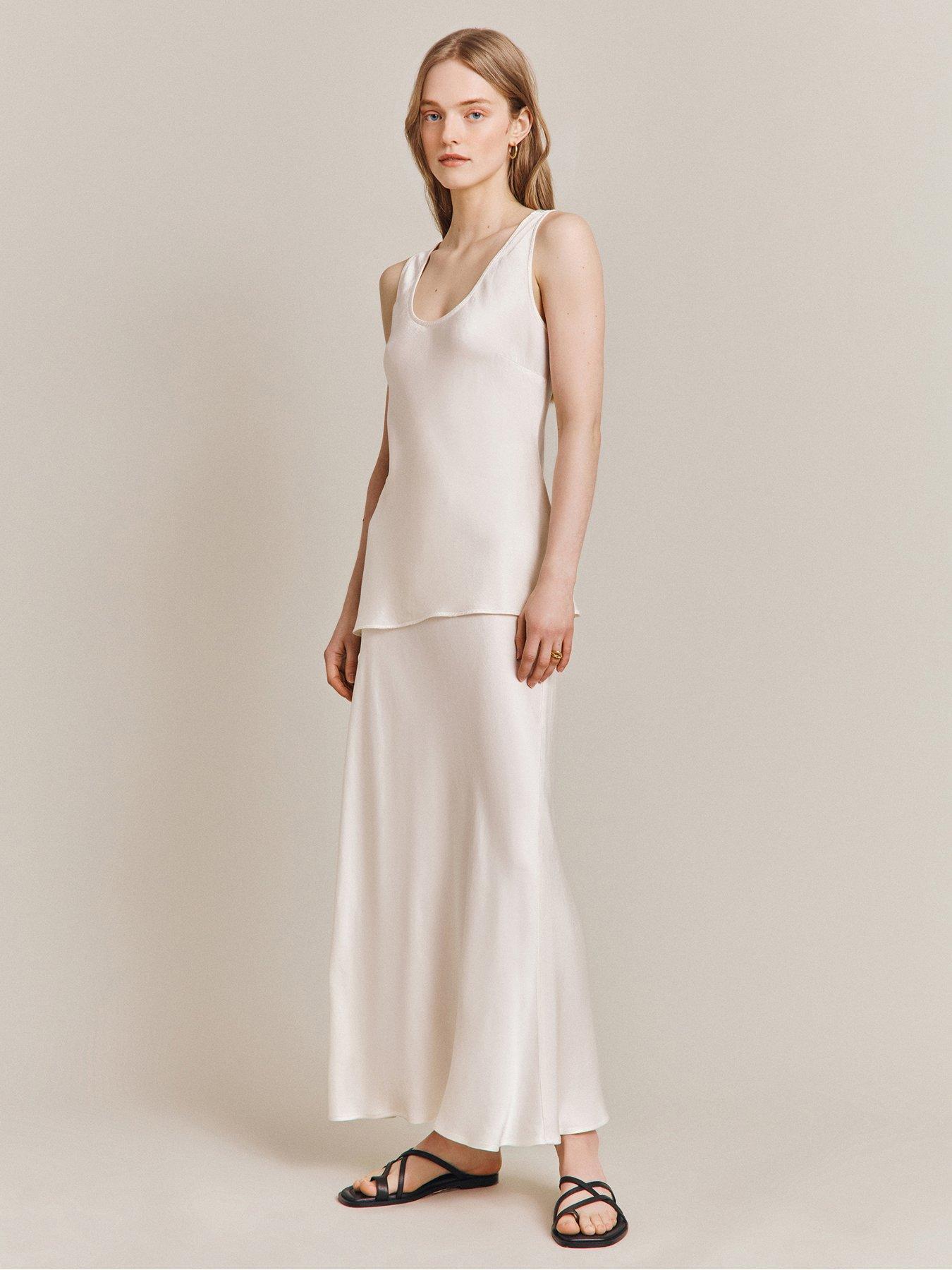 undefined Margot Satin Sleeveless Vest Top - Ivory