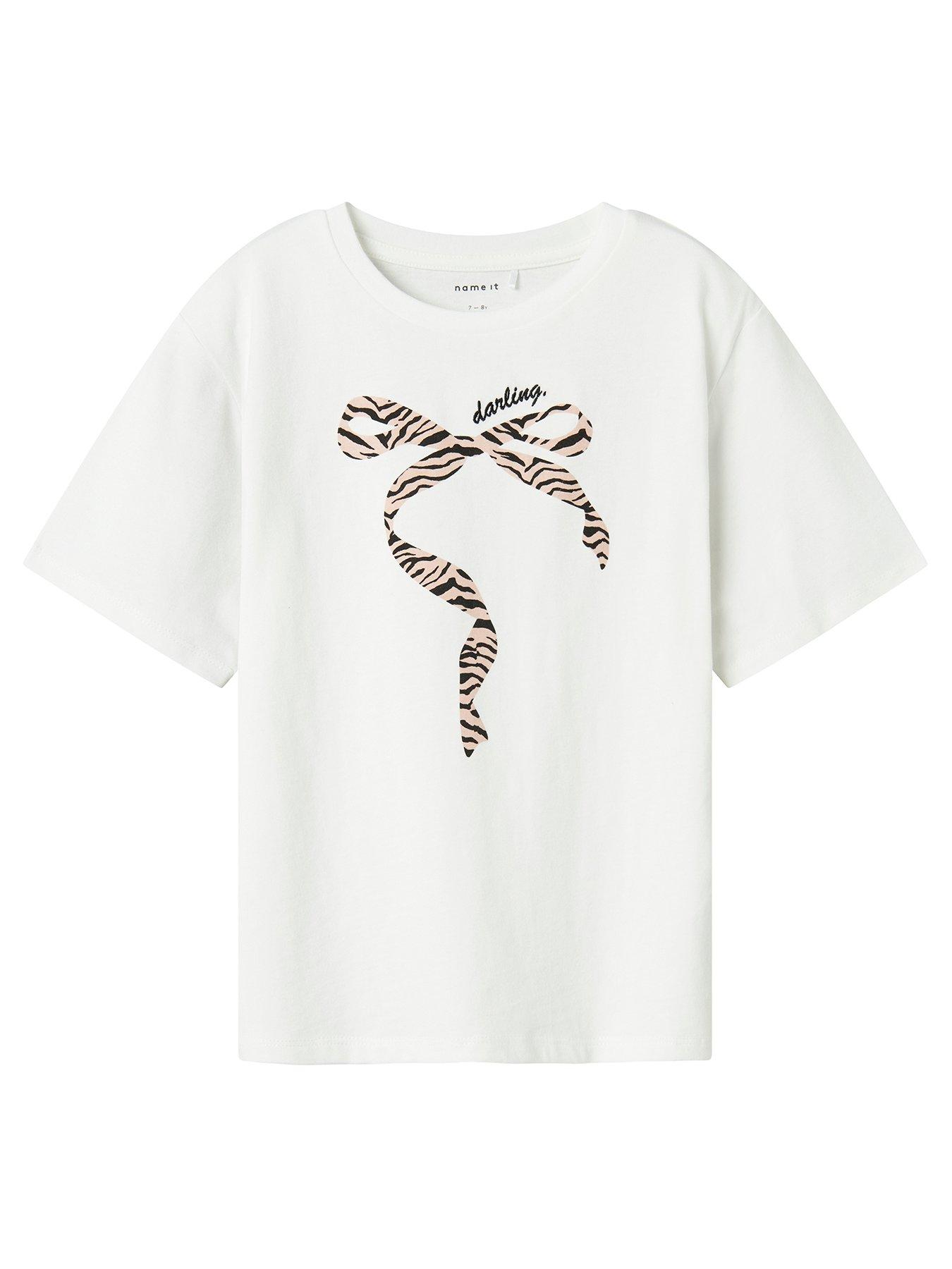undefined Girls Bow Print Short Sleeve Tshirt - Bright White