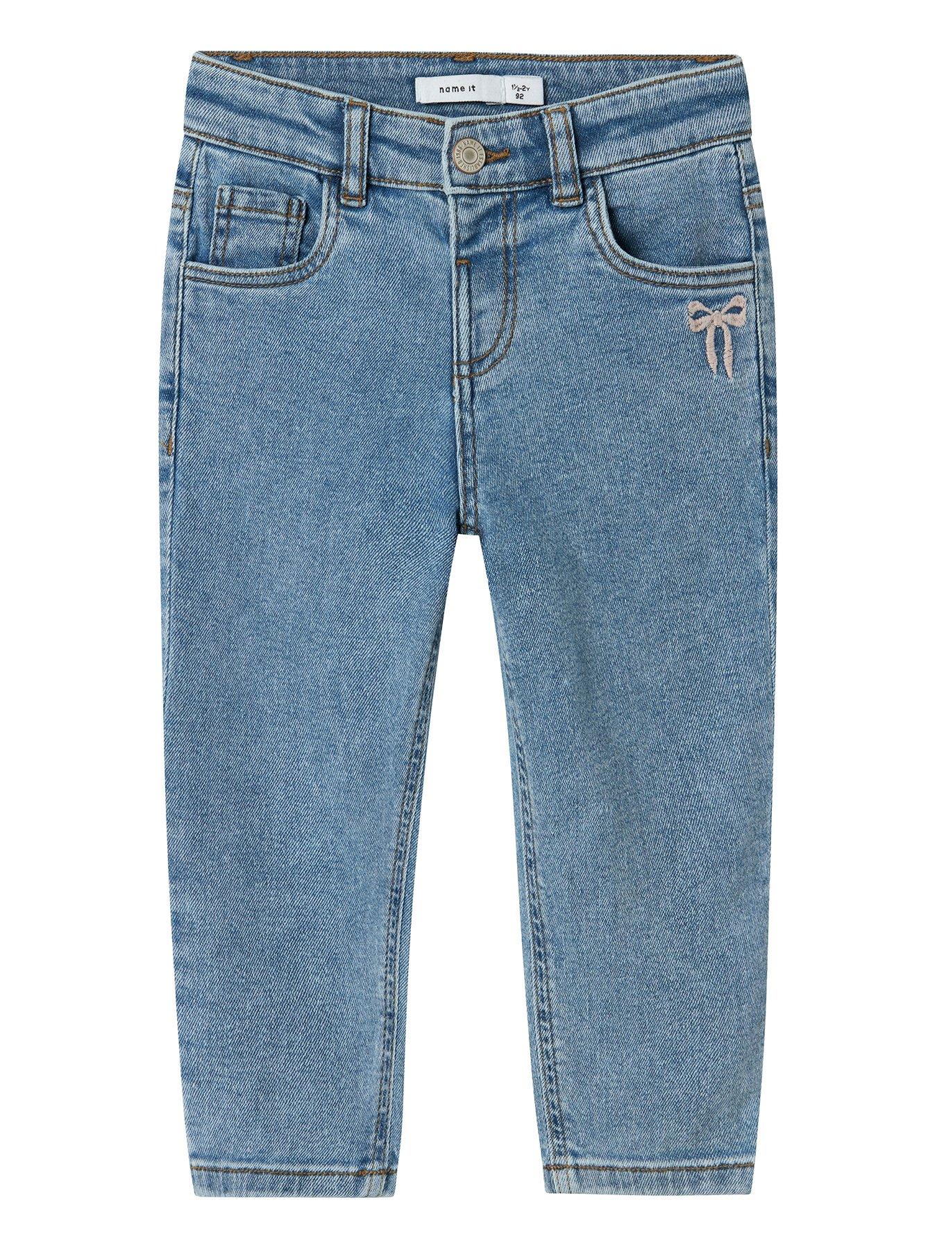 undefined Mini Girls Bow Mom Jeans - Medium Blue Denim Bow