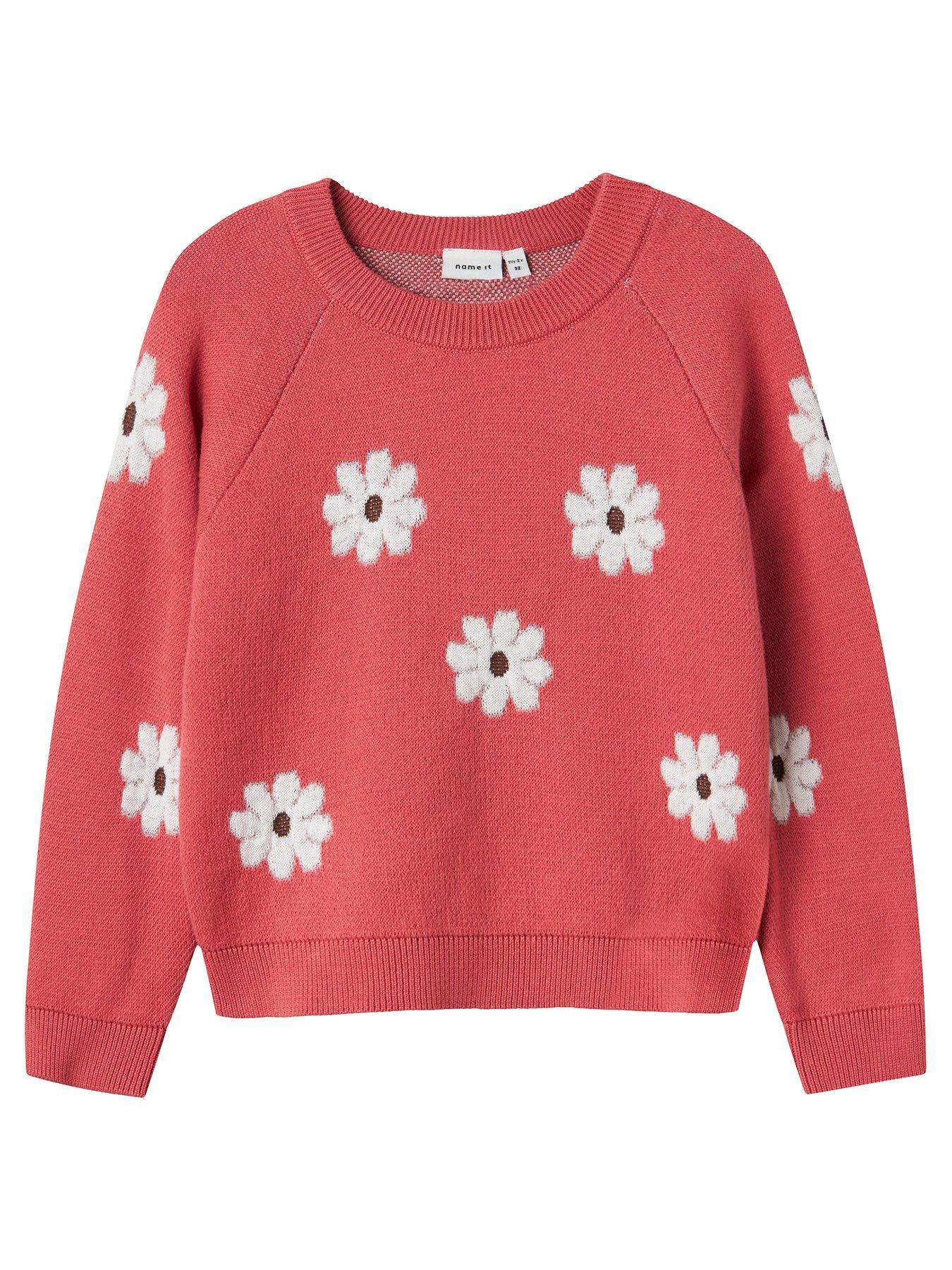 undefined Mini Girls Flower Knitted Jumper - Rapture Rose