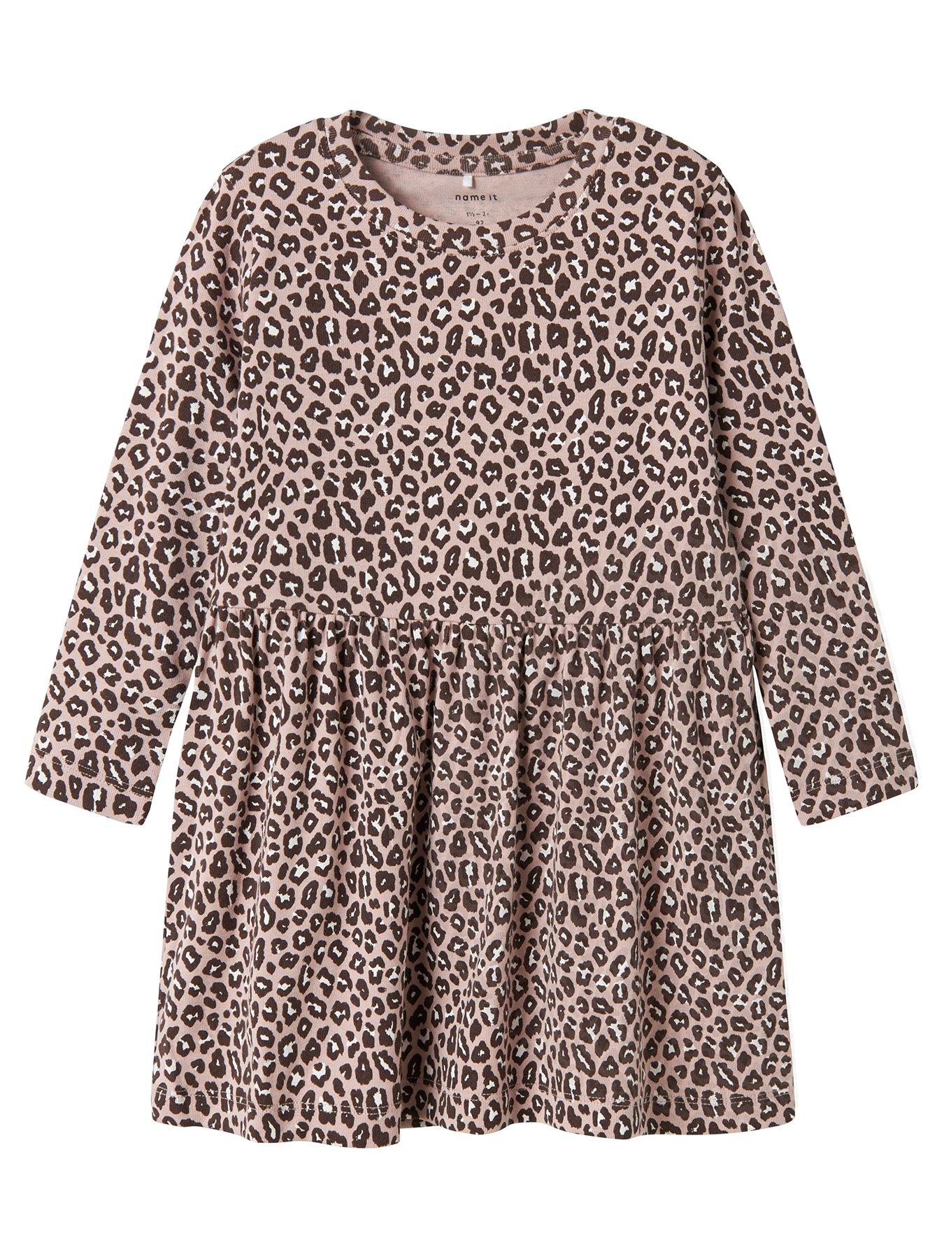 undefined Mini Girls Leopard Print Long Sleeve Jersey Dress - Burnished Lilac