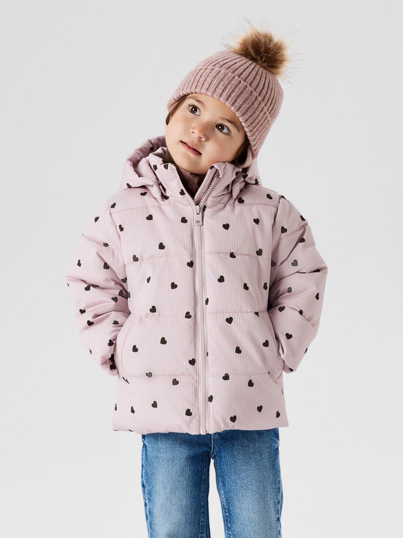 Name It Mini Girls Heart Padded Coat - Pink